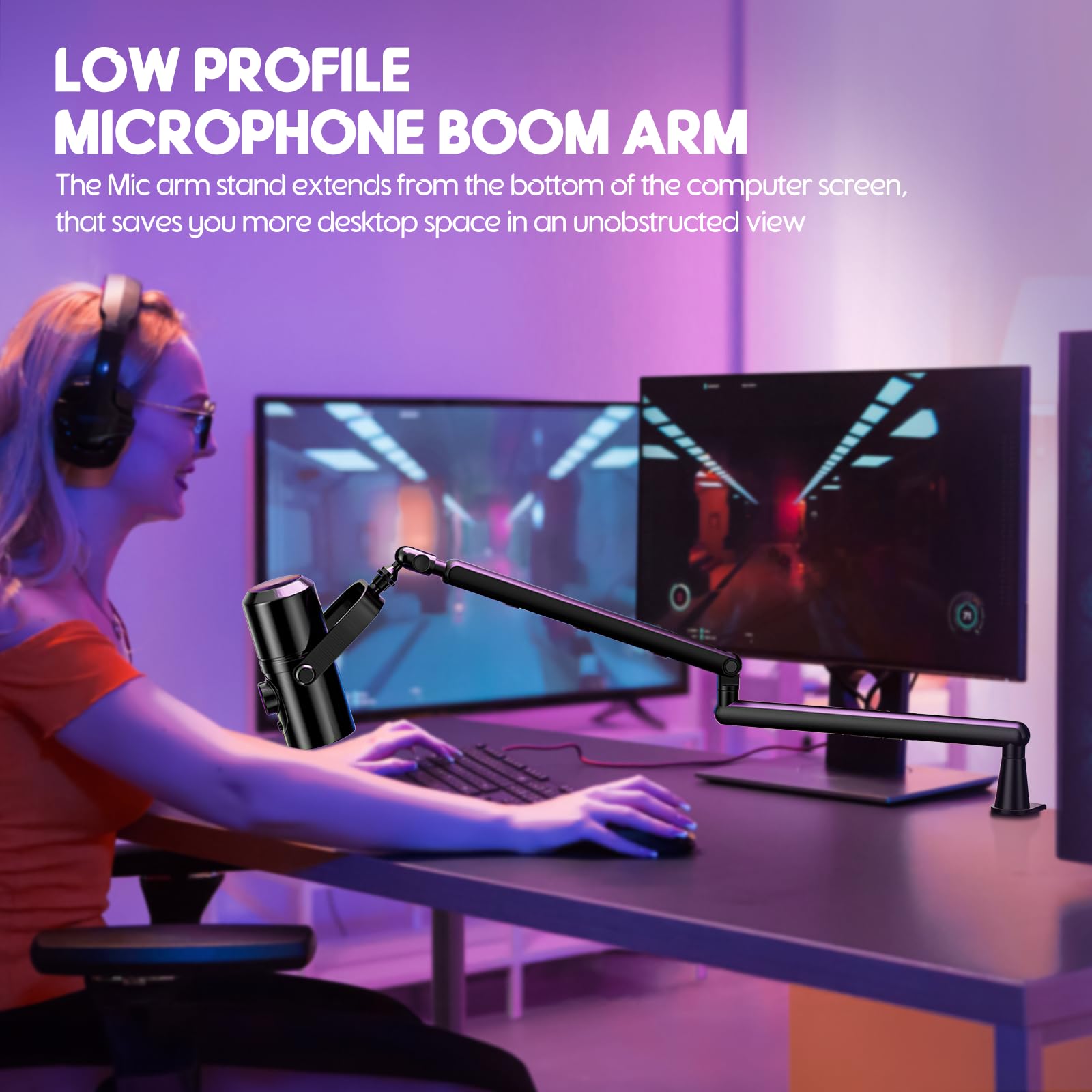 Emart Low Profile Mic Arm, Microphone Boom Arm Stand with Desk Mount, Podcast Streaming Gaming Mike Desktop Holder for Shure sm7