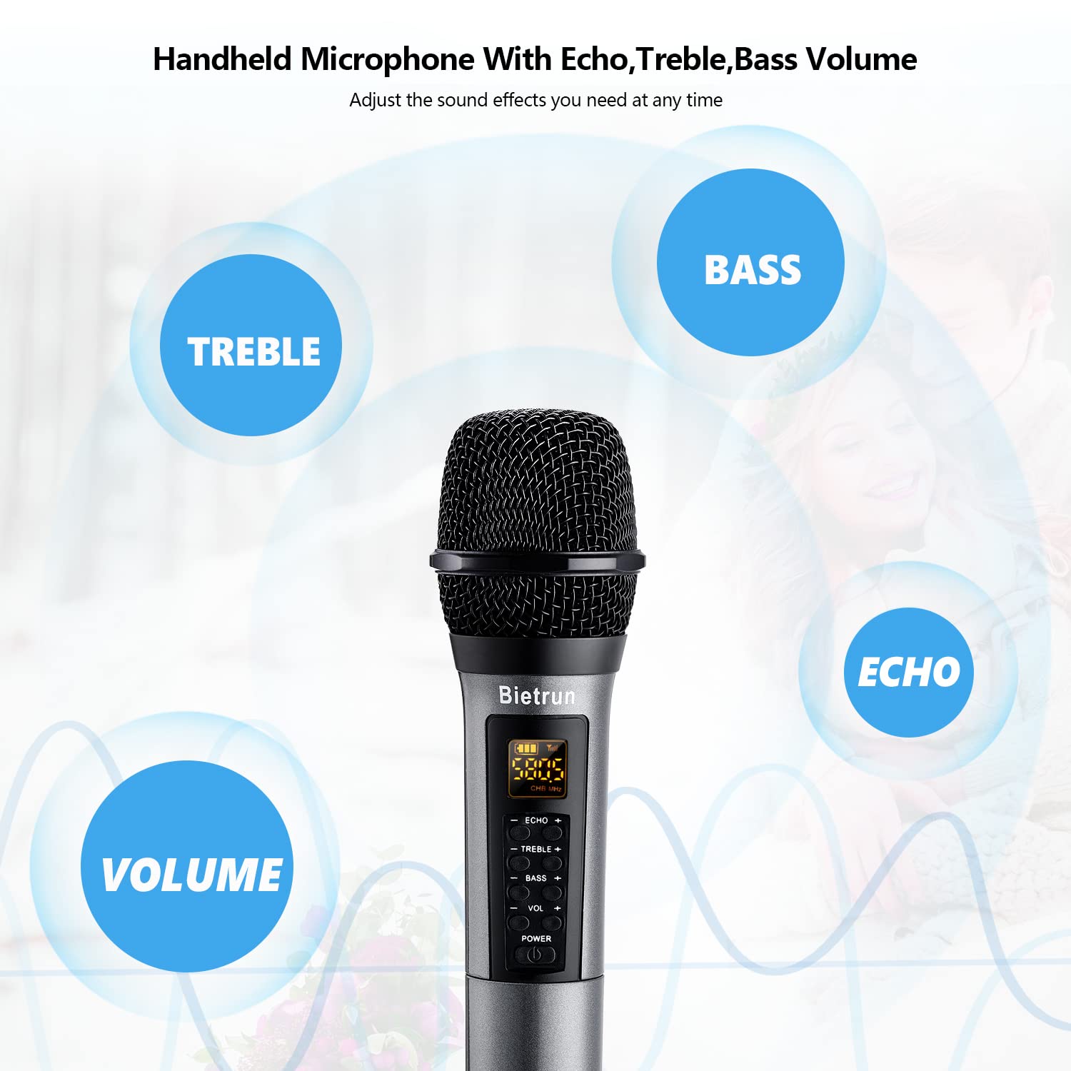 Wireless Microphone, Uhf Metal Dynamic Handheld Karaoke Mic, Rechargeable Receiver (Work 6hs),160ft Range, for Karaoke, Singing,