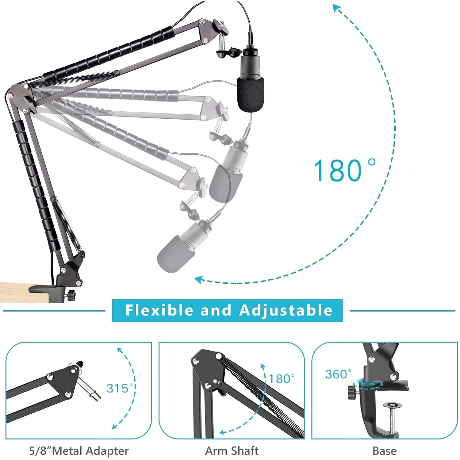 K669 Mic Boom Arm Stand with Pop Filter, Compatible with Fifine K669, Fifine 669B USB Microphone with Cable Sleeve by SUNMON