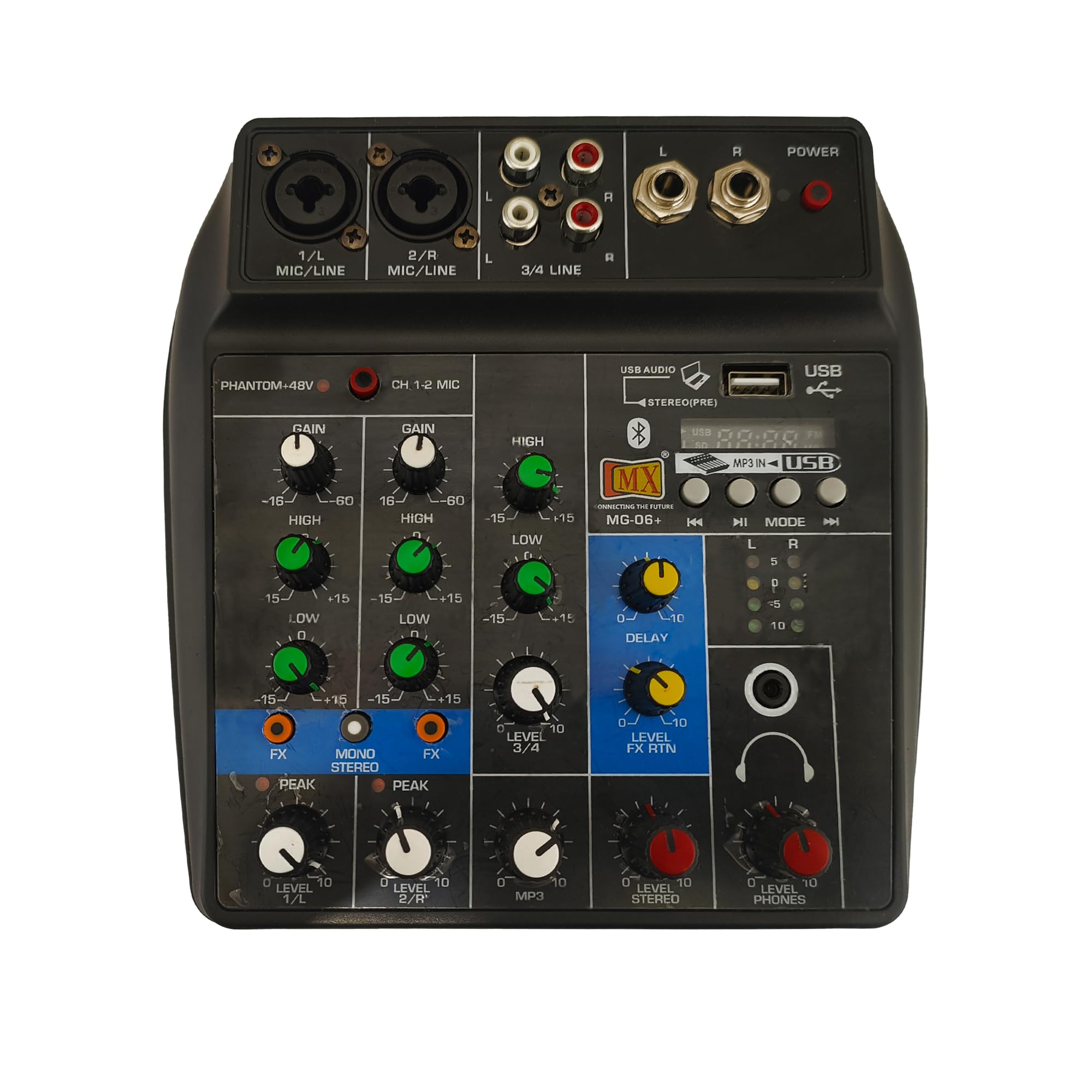 Mx 4 Channel Audio Mixer - Basic Sound Mixing Console With Bluetooth Usb 48V Phantom Power. Use For Basic Audio Learning Set-Up 