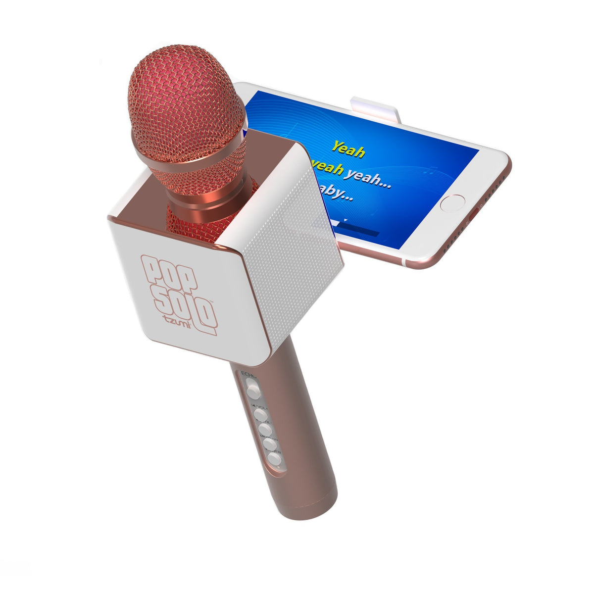 Tzumi Popsolo Professional Bluetooth Karaoke Microphone And Voice Mixer With Smartphone Holder - Great For Kids And Parties - Ro
