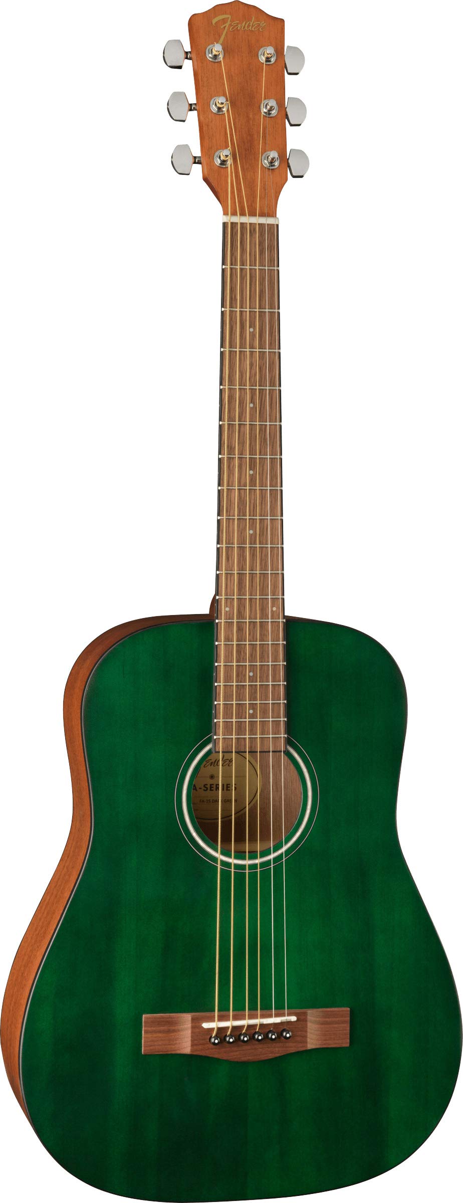 Fender FA-15 3/4-Scale Kids Steel String Acoustic Guitar - Green Learn-to-Play Bundle with Gig Bag, Tuner, Strap, Picks, Fender