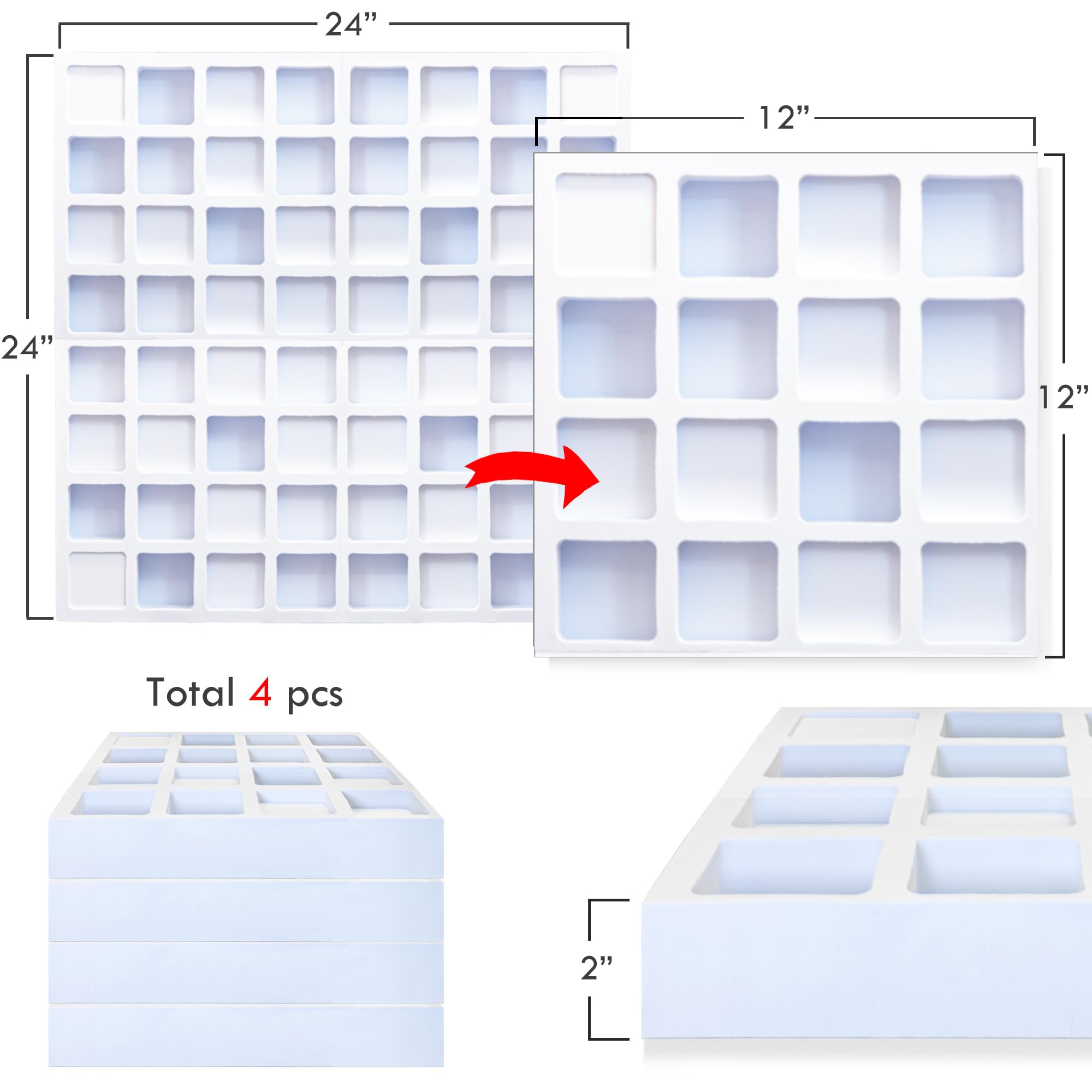 Foroomaco 4pcs EVA Acoustic Diffusers 12''x12''x2'' (Total 24''x24''x2''), Waffle Style Sound Diffuser Panels for Home Studio an