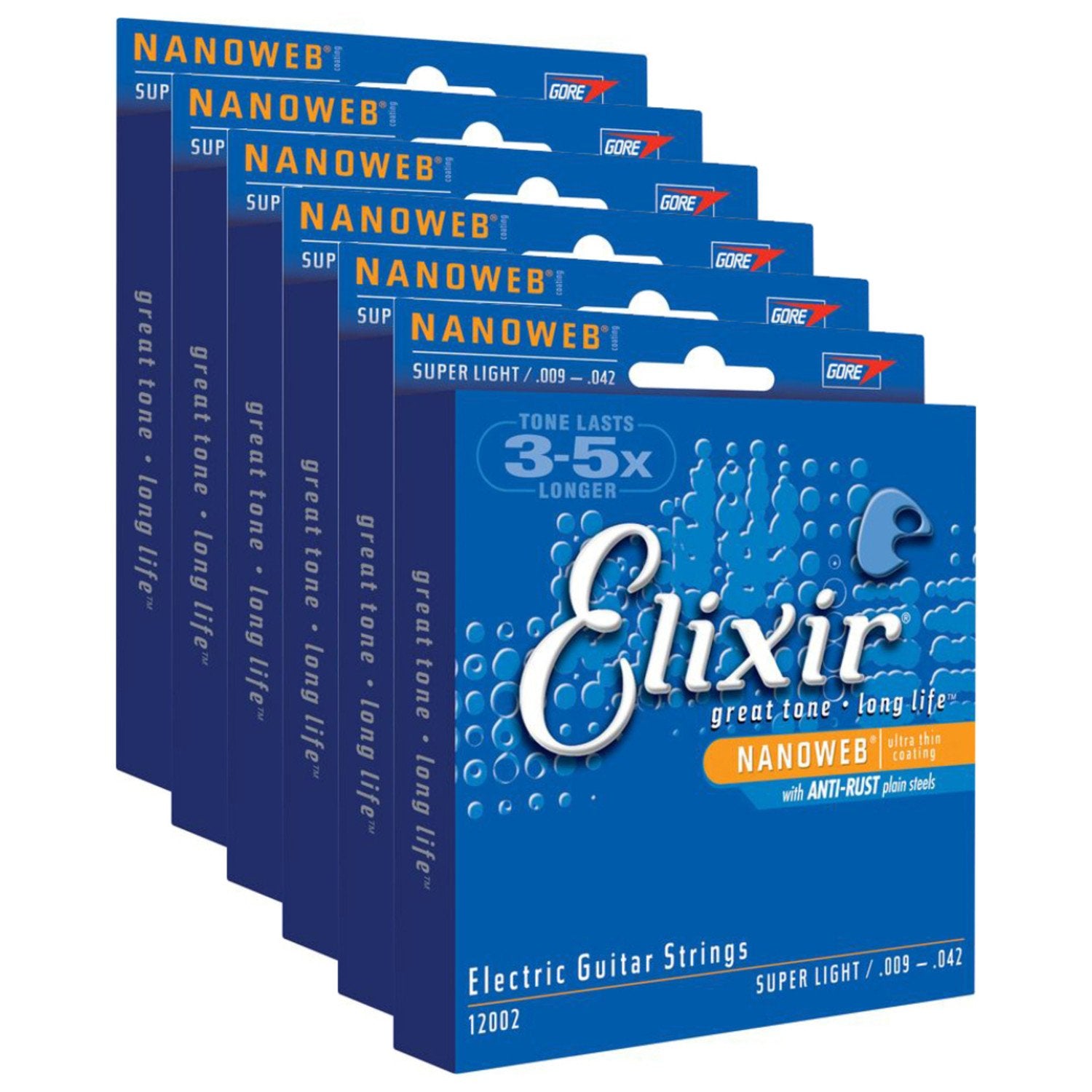 6 Sets Of Elixir 12002 Super Light Electric Strings (9-42) (Nanoweb)