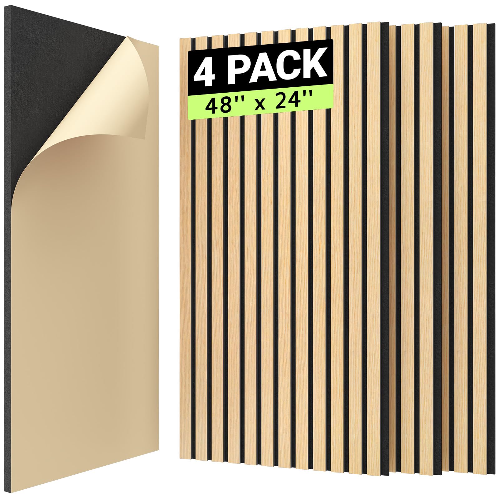 TONOR 4 PCS Wood Slat Panels, 48    x 24    x 0.83    Acoustic Panels for Wall, Decorative 3D Slat Panels for Sound Absorbing, S