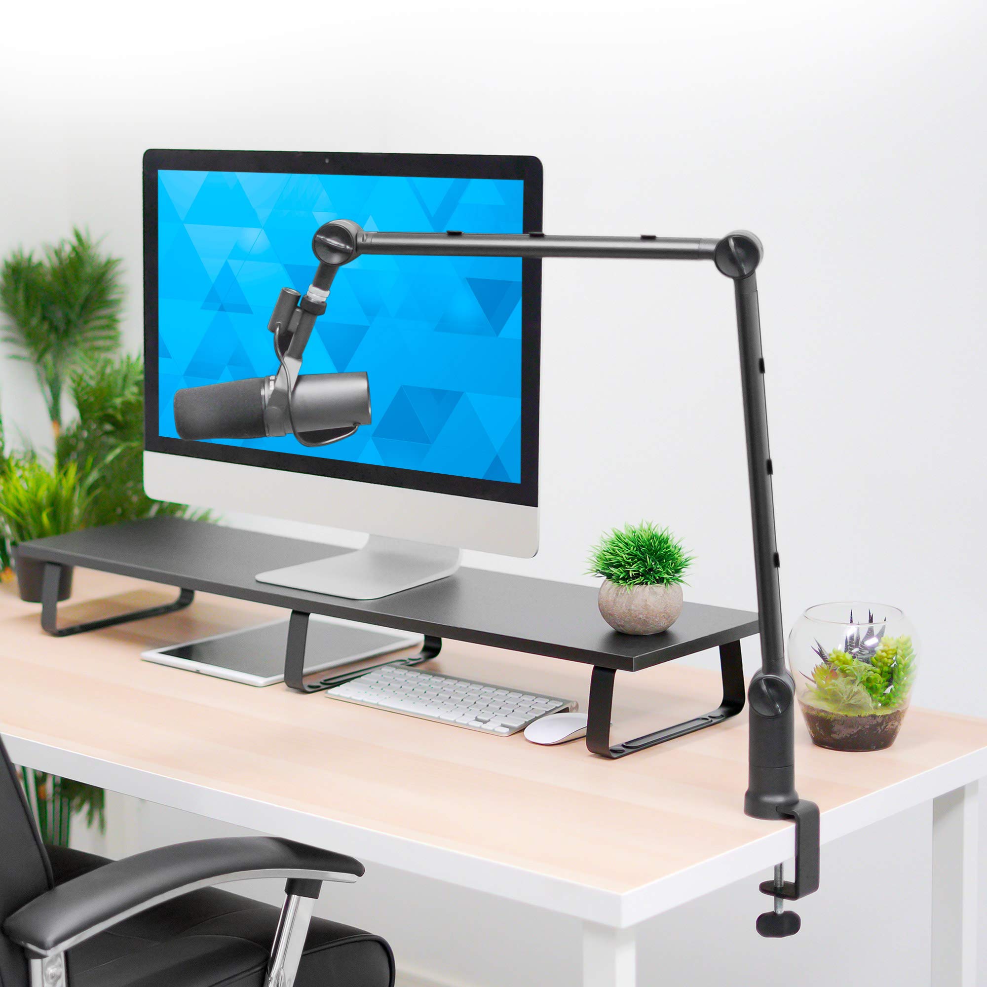 MOUNT-IT! Adjustable Microphone Boom Arm [3/8 to 5/8 Screw Adapter] Suspension Scissor Mic Stand, Desk Mount For Blue Snowball,