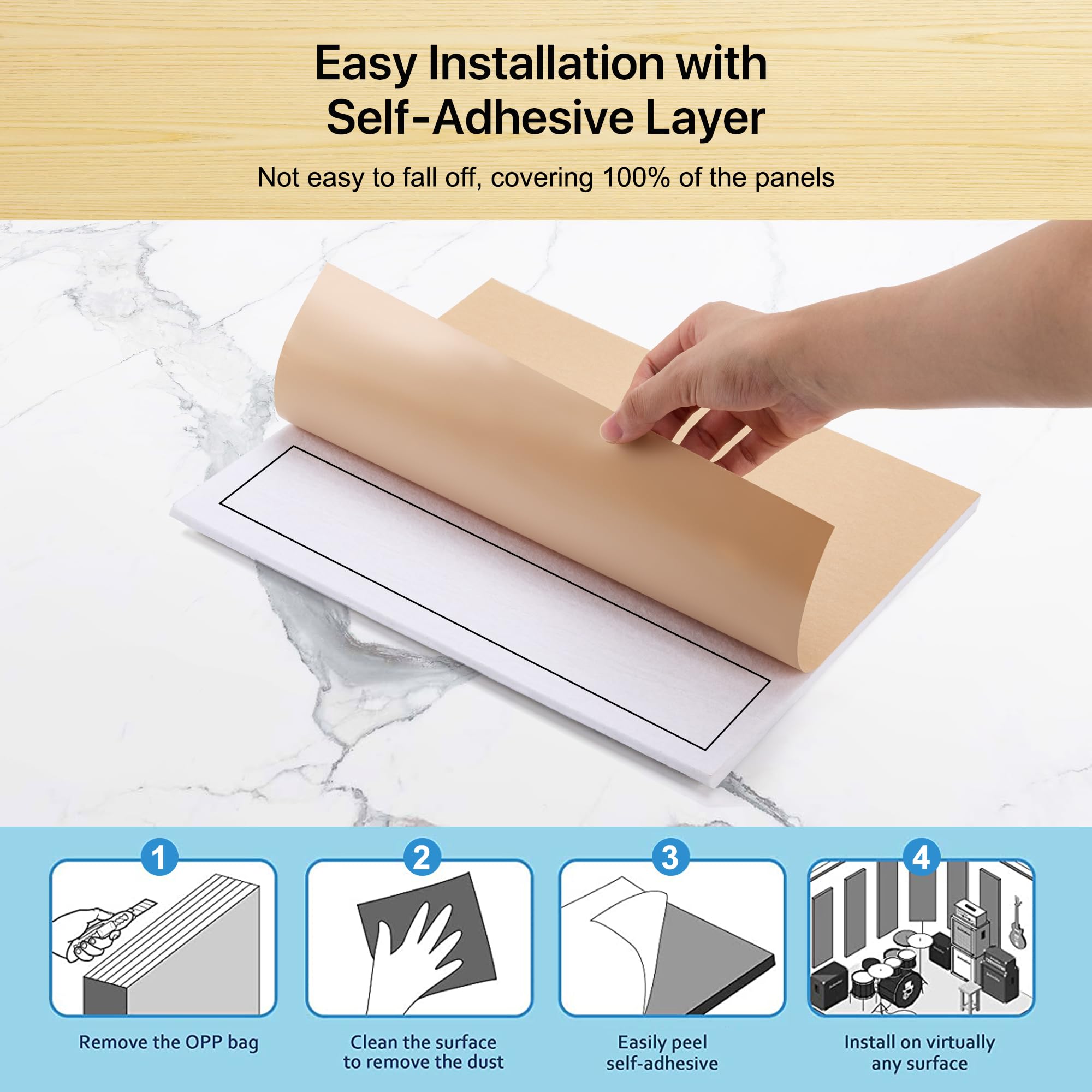 Soundproof Wall Panels, Kuchoow Acoustic Panels Self-Adhesive, 12 Pack Acoustic Wall Panels High Density, Sound Proof Panels for