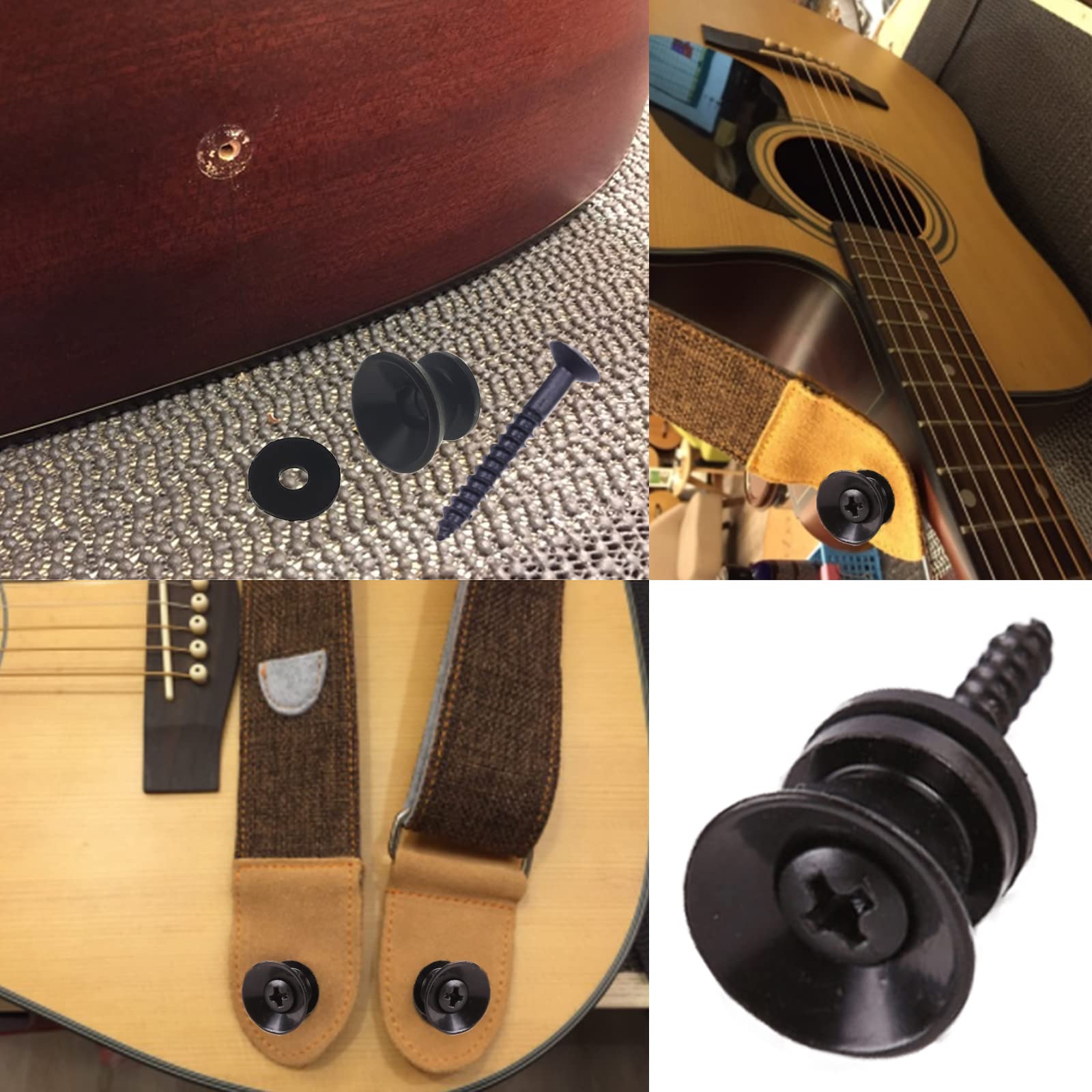 Cheerock 12Pcs Guitar Strap Locks Set, Metal Guitar Strap Buttons Lock, Black Guitar Straps Lock for Acoustic, Ukulele, Martin,