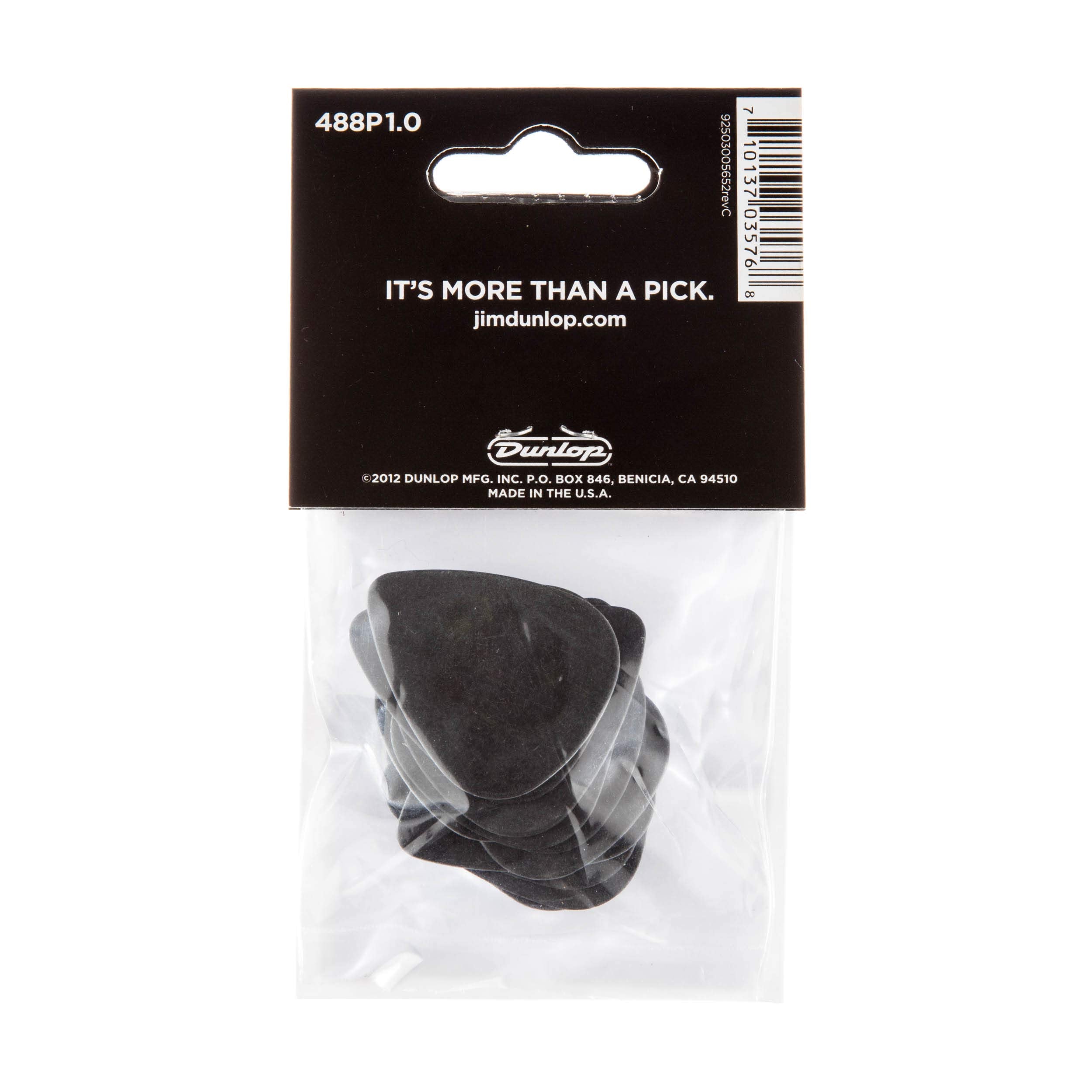 Dunlop 488P10 1.0mm Tortex Pitch Black Guitar Picks, 12-Pack