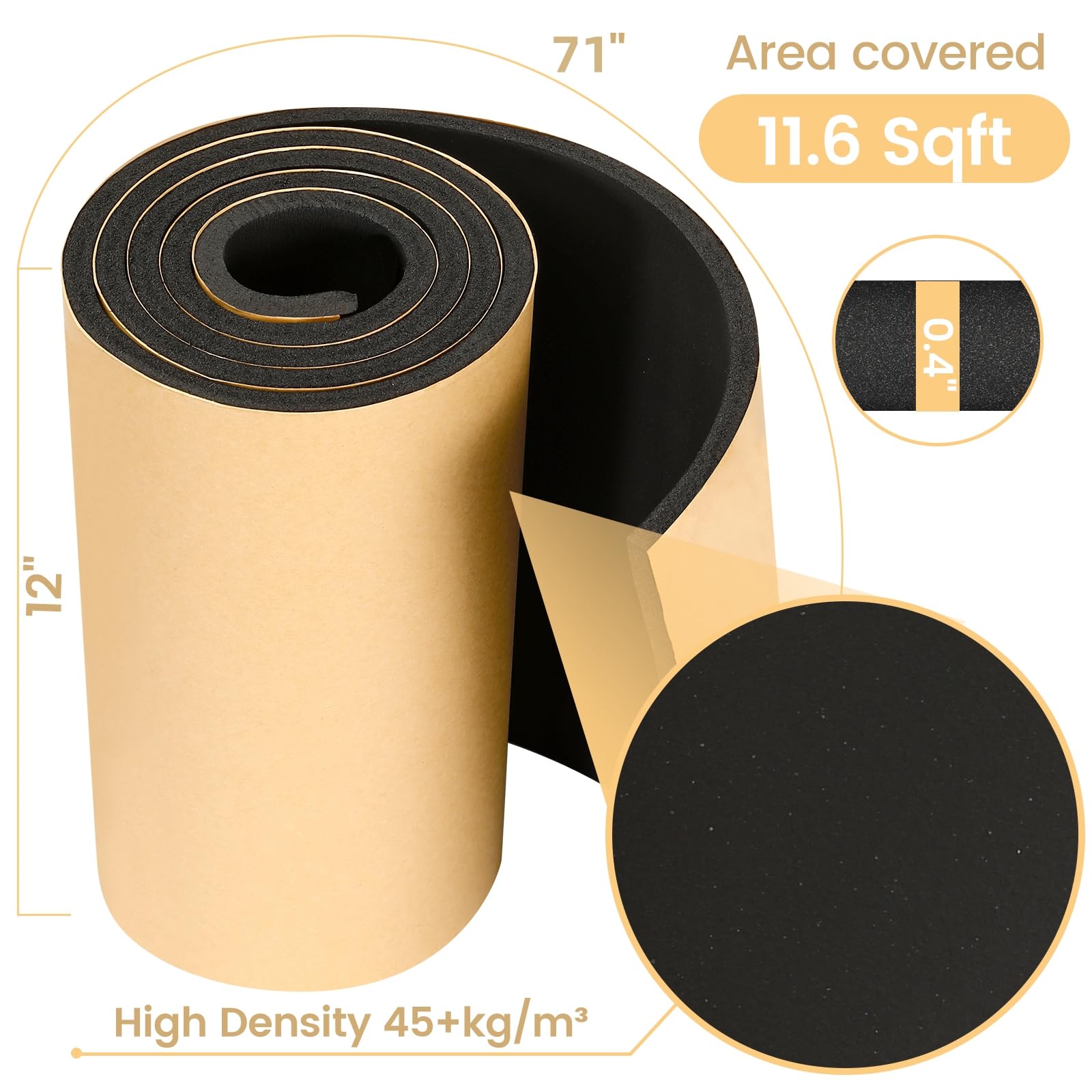 Kaqiluo 2 Pack High Density Self-Adhesive Sound Insulation Acoustic Closed Cell Foam, 0.4'' x 12'' x 71'', 10 mm Thick,11.6 sqft