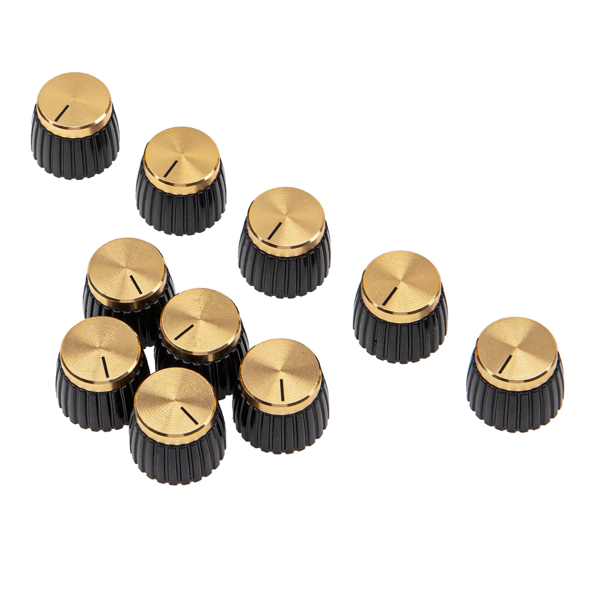 10Pcs Yootones Guitar Amp Amplifier Push on fit Knobs Black with Gold Aluminum Cap Top Compatible with Marshall Amplifiers with