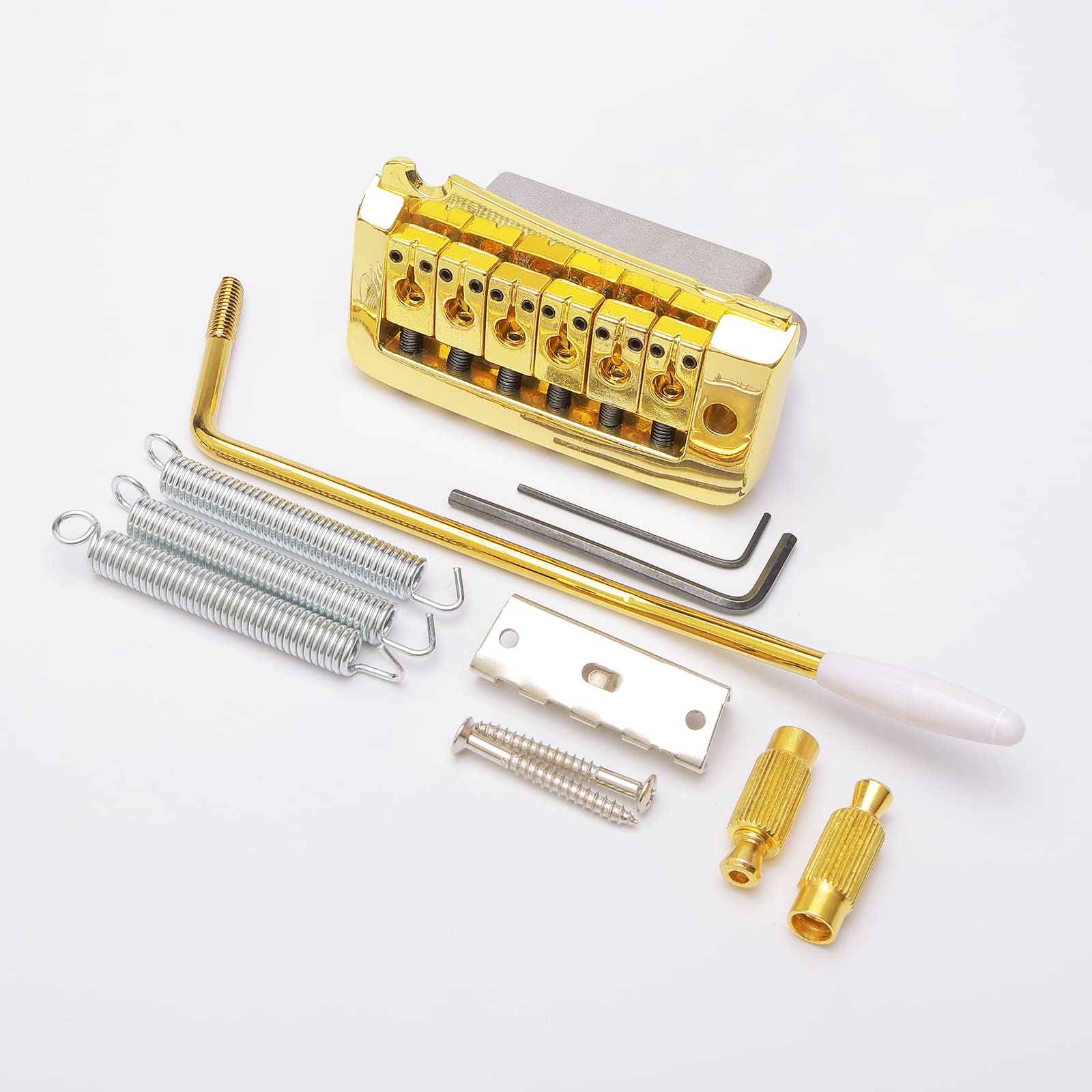 Unxuey 52mm Guitar Stratocaster Tremolo Bridge 6 String Individual Saddle for SQ Fender Strat Style Electric Guitar(Gold)