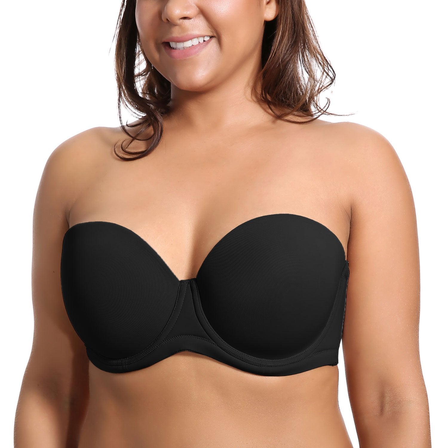 Delimira Womens Underwire Contour Multiway Full Coverage Strapless Bra Plus Size Black 42C