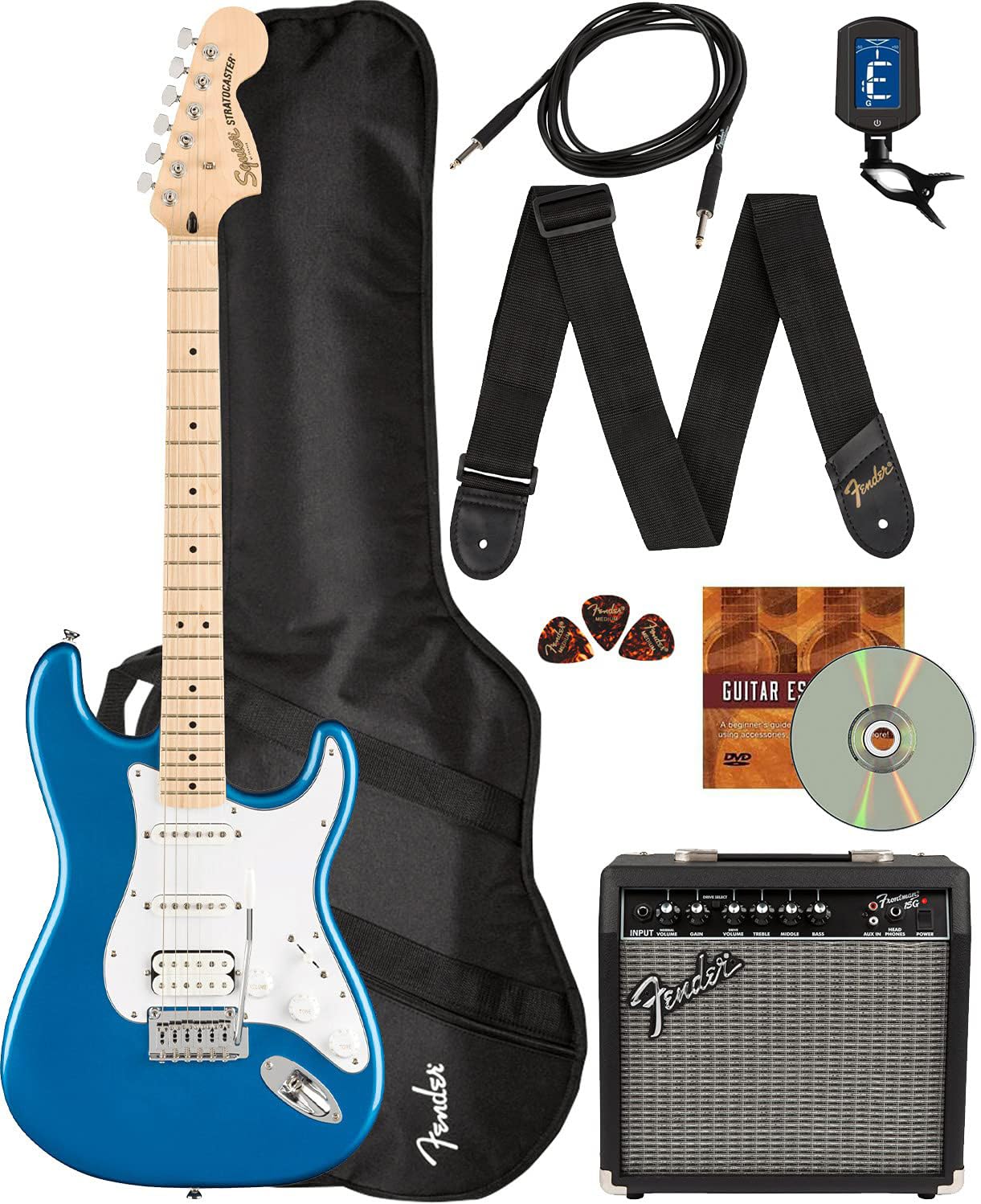 Fender Squier Affinity Stratocaster Hss - Lake Placid Blue Bundle With Frontman 10G Amplifier, Gig Bag, Tuner, Instrument Cable,