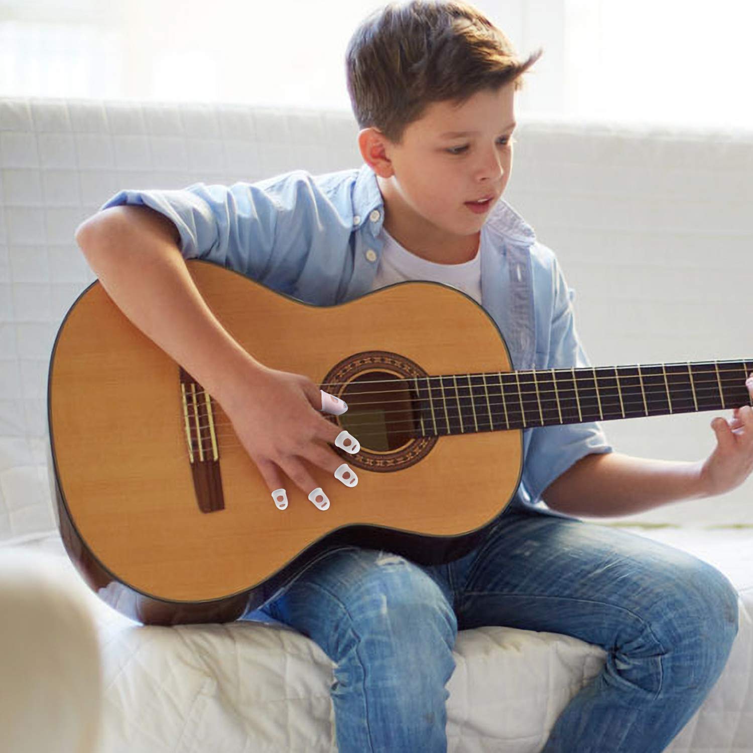 Guitar Fingertip Protectors - 40 Pcs Silicone Guitar Finger Guards Protection Covers Caps for Guitar Ukulele Bass, Sewing and Em