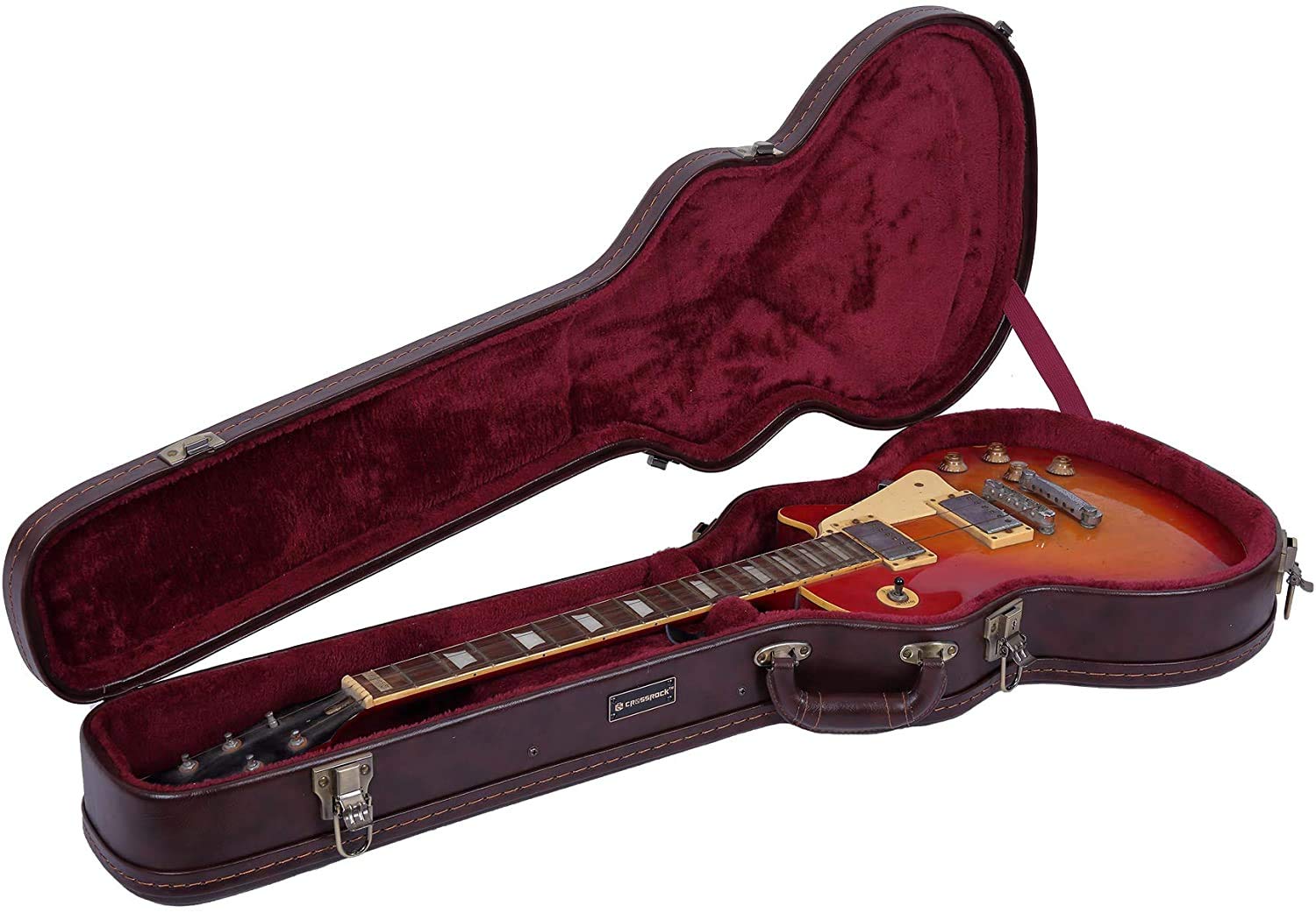 Crossrock Hardshell Arch Top Wood Case fits Les Paul Electric Guitars-Brown(CRW620LBR)