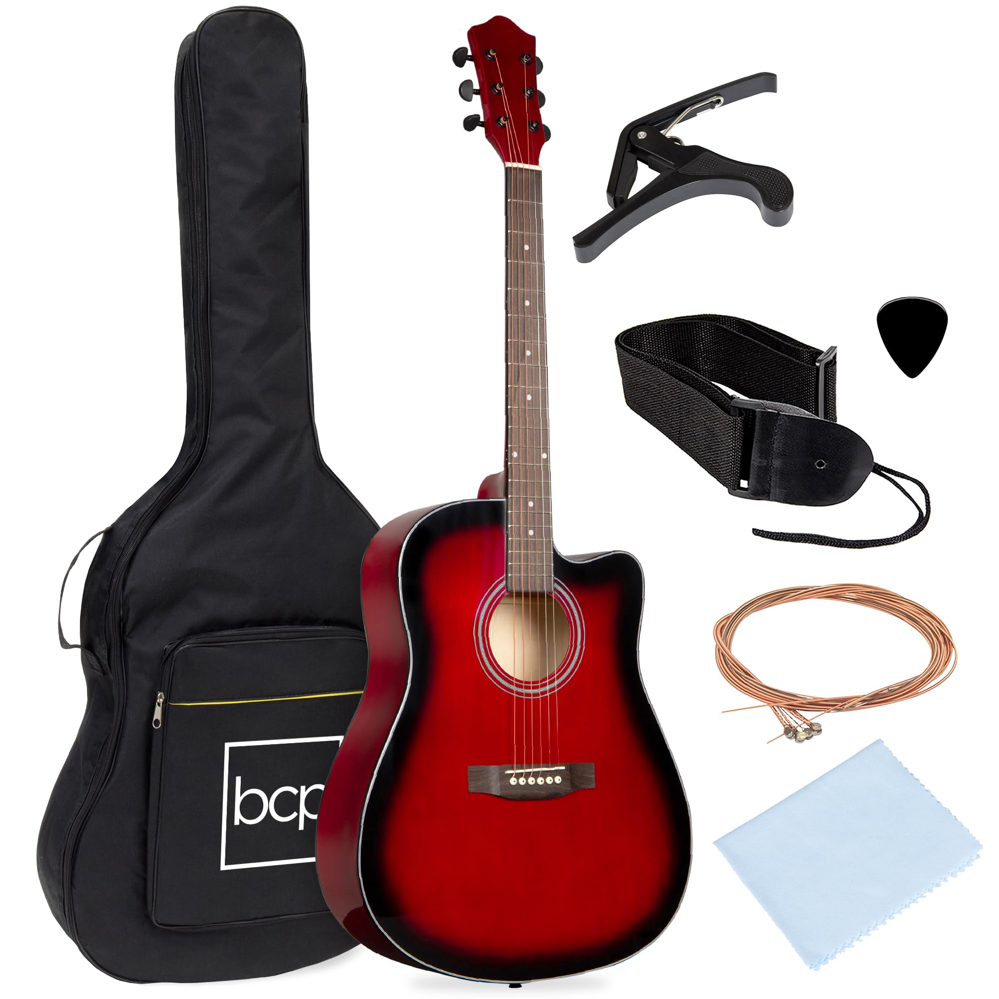 Best Choice Products 41In Beginner Acoustic Guitar Full Size All Wood Cutaway Guitar Starter Set Bundle With Case, Strap, Capo,