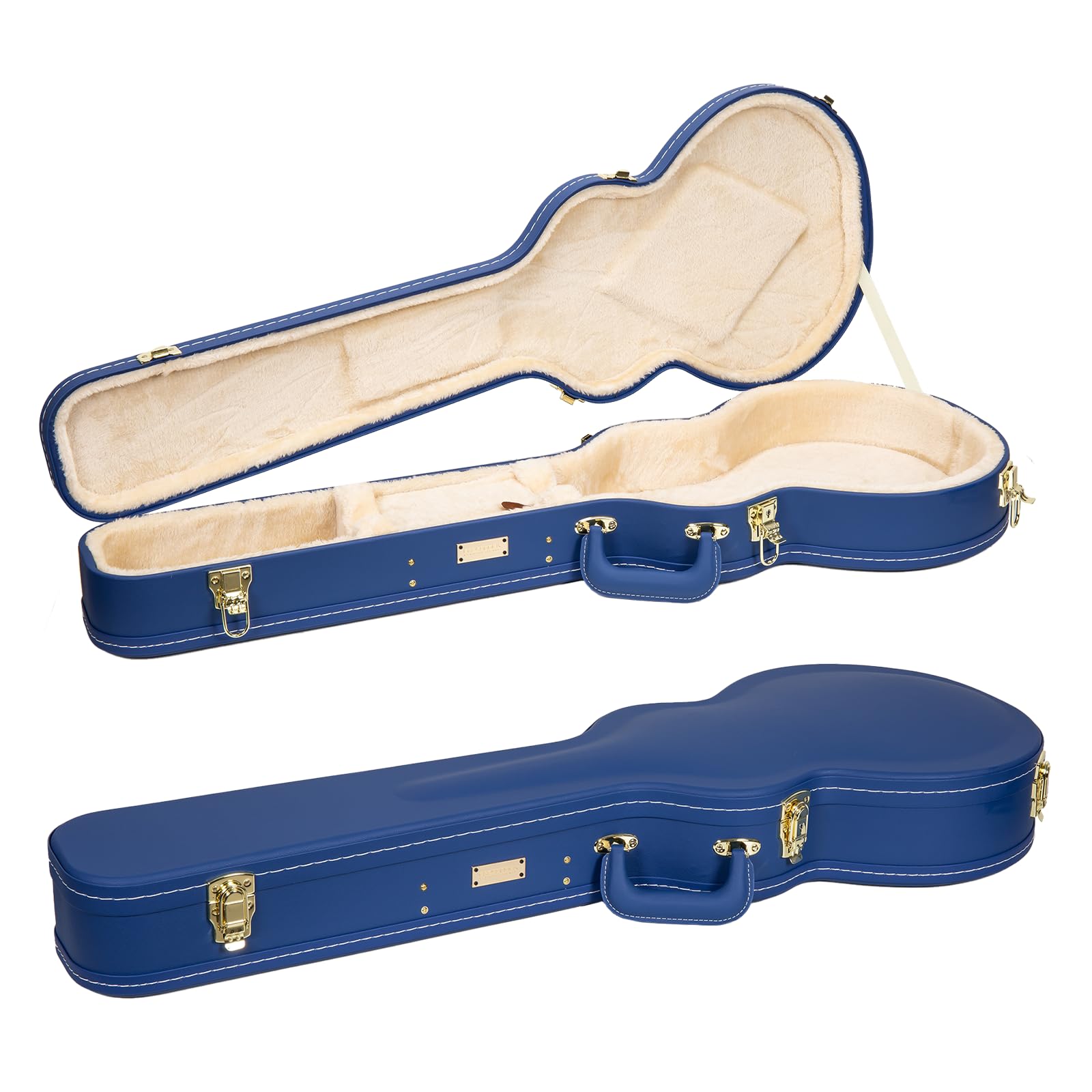Crossrock Wooden Electric Guitar Case for Les Paul Style | Vibrant Blue Faux Leather, Beige Plush Interior, Lock - Designer Seri
