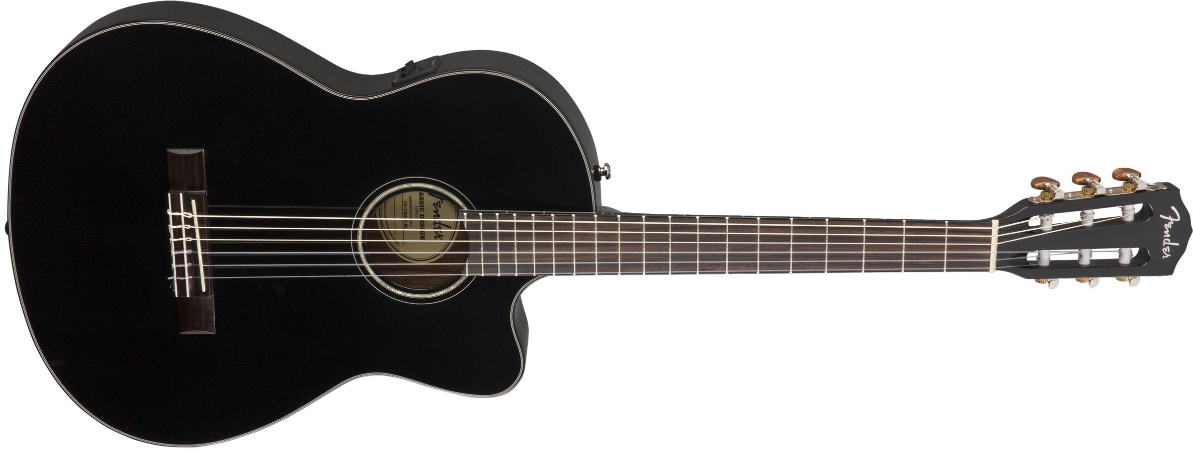 Fender CN-140SCE Thinline Concert Nylon String Acoustic Guitar, Black, with Case