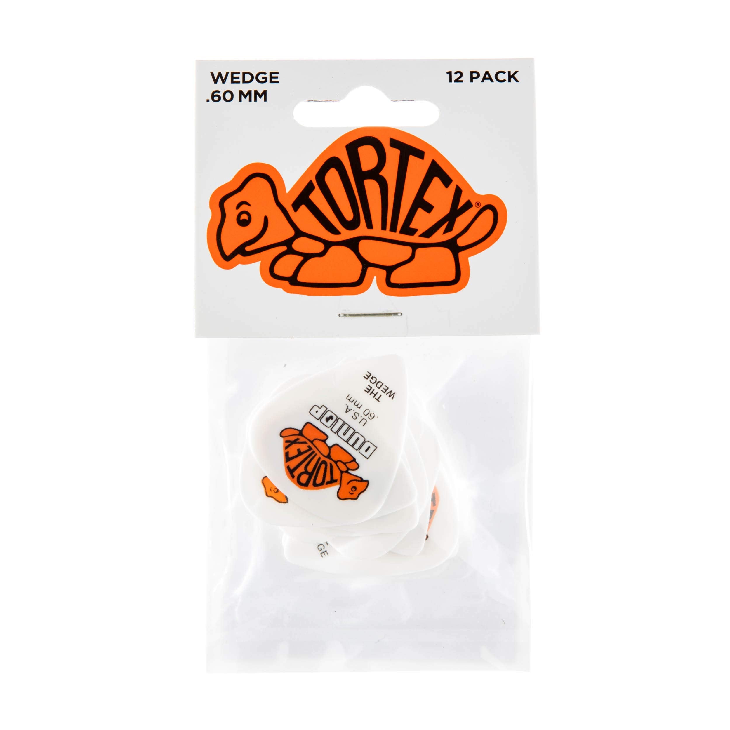 Dunlop Tortex Wedge, White/Orange, .60mm, 12/Player's Pack