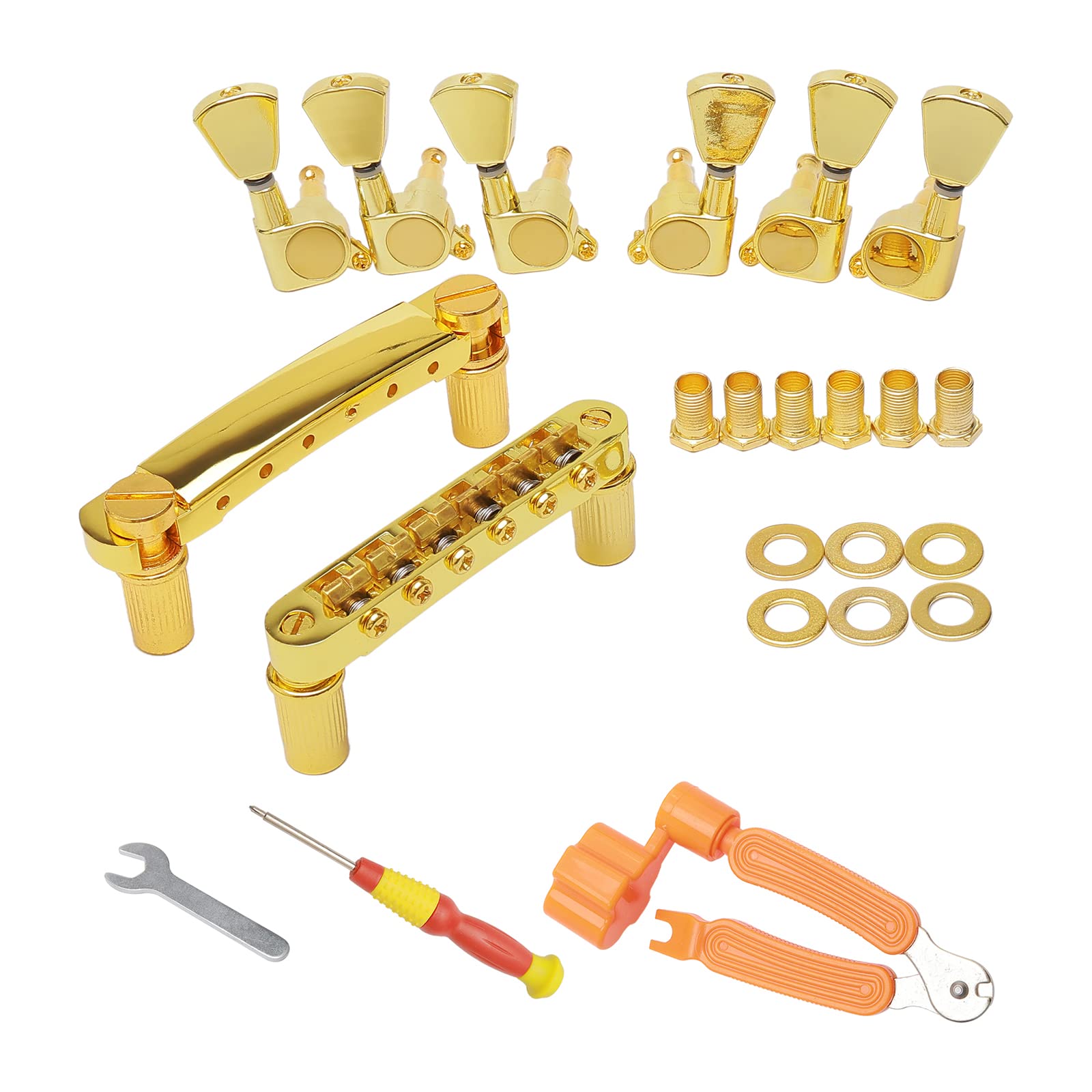 Unxuey Combo Kits Gold 6 String Guitar Saddle Bridge Tune-O-Matic Tailpiece and 3L3R Sealed Gear Tuning Pegs Keys Machine Head f