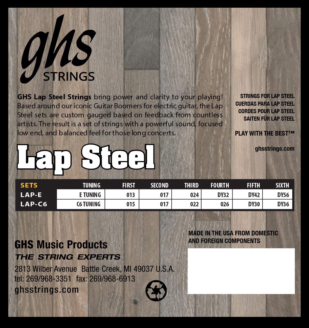 GHS Strings E Lap Steel Strings (LAP-E), 3 Sets of LAP-E