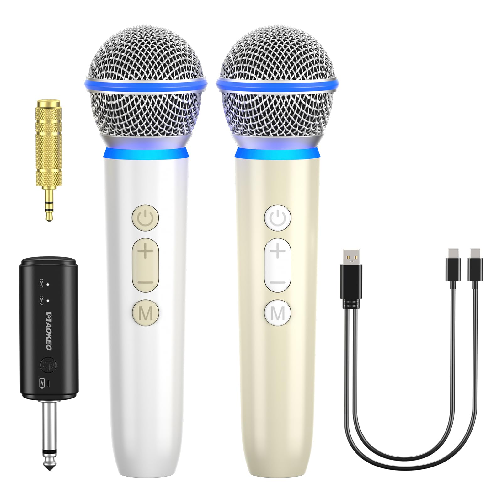 Aokeo Wireless Microphones With Dual-Channel Receiver,Uhf Dynamic Handheld Karaoke Mic,100Ft Range, For Amplifier Speaker, Mixer