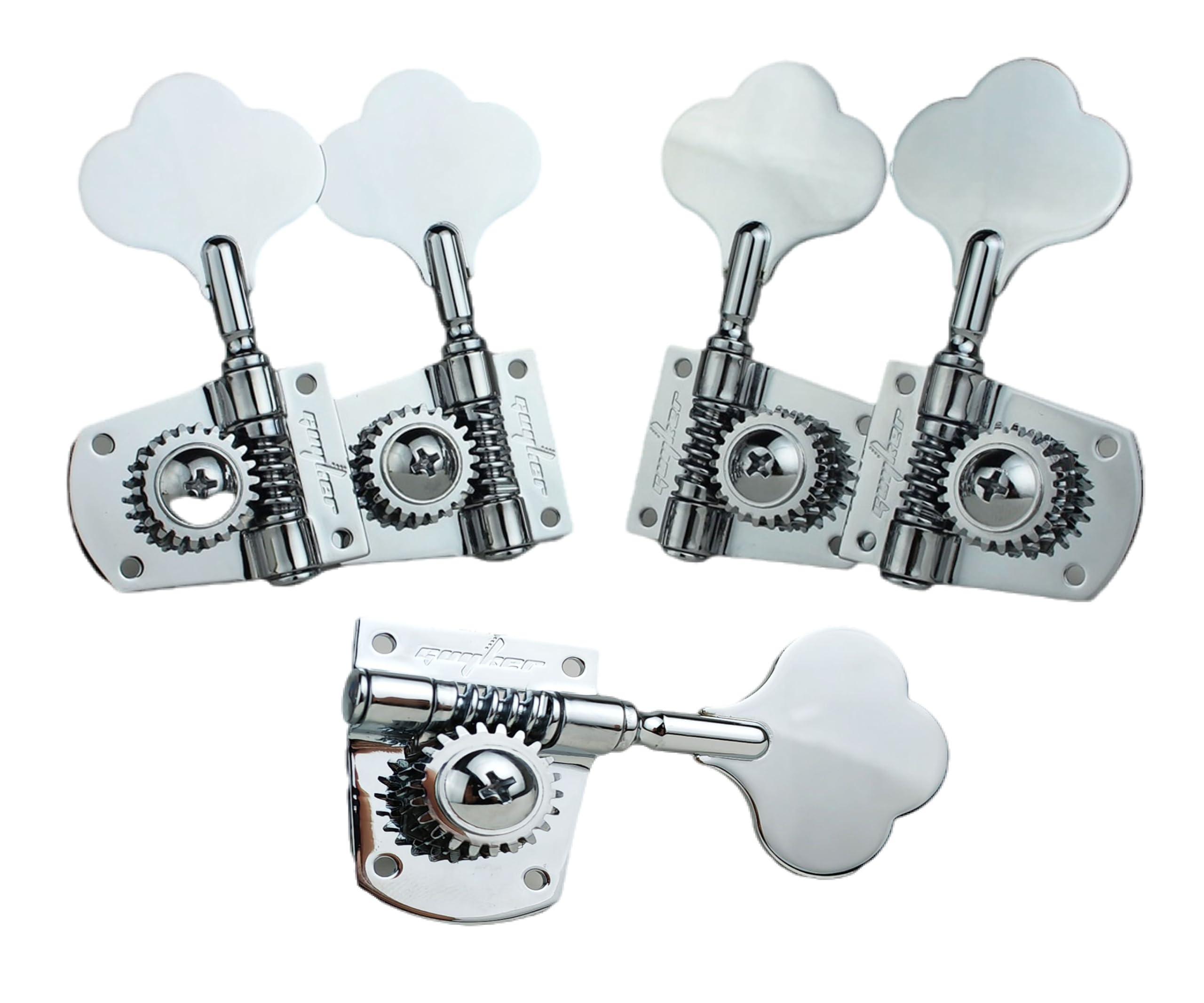 Guyker Bass Machine Head (3R + 2L) - 1:21 Ratio Gear Open Frame Tuners Tuning Key Pegs Replacement for Electric Jazz Guitar Bass