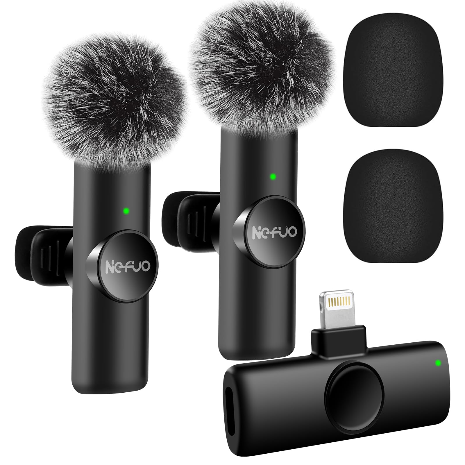 Nefuo Professional Wireless Microphone for iPhone, iPad, 2pcs Wireless Microphones with Crystal Clear Sound Quality, Mini Microp