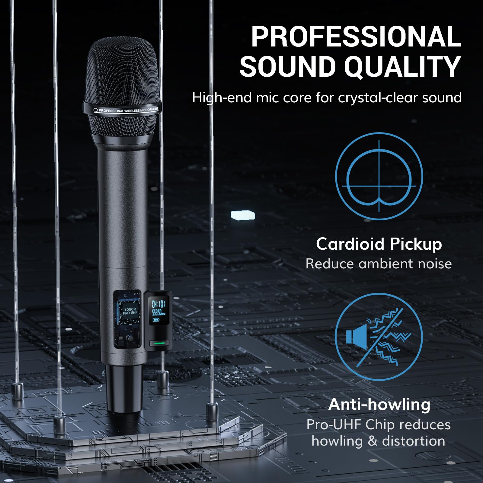 TONOR Wireless Microphones, UHF Rechargeable Cordless Karaoke Mics, 2x20 Channel Dynamic Microfonos Inalambricos Professional fo