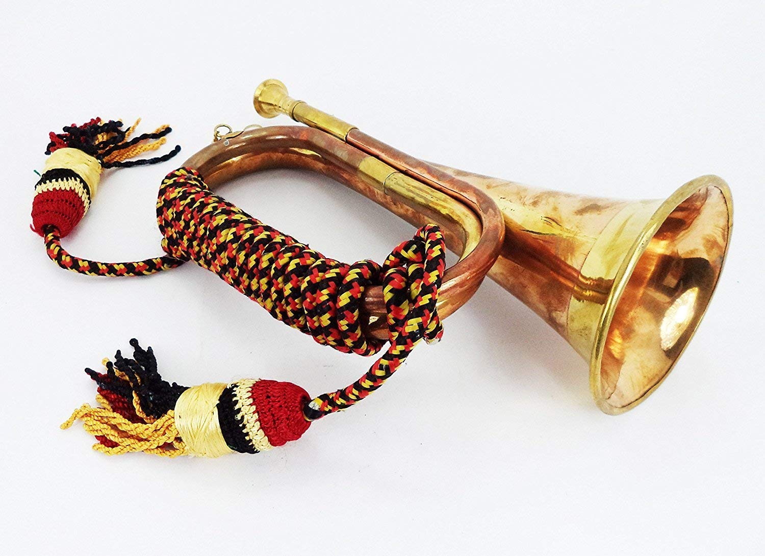 Sai Musical Copper Blowing Bugle Attack War Command Signal Horn 10.6 Inch With Beautiful Colorful Rope Binding Good Sound