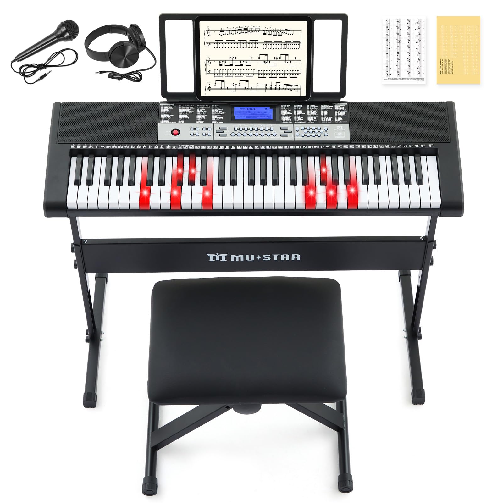 61 Key Piano Keyboard, Electric Keyboard Piano with Light-Up Keys, 255 Tones/Rhythms, Smart Learning System, Headphone, Micropho
