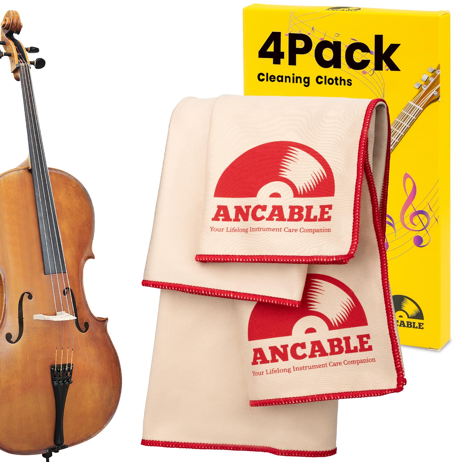 4-Pack Musical Instrument Cleaning Cloth, Violin Microfiber Quick Clean Polish Kit for Cello Cleaning Guitar Trumpet Sax Profess