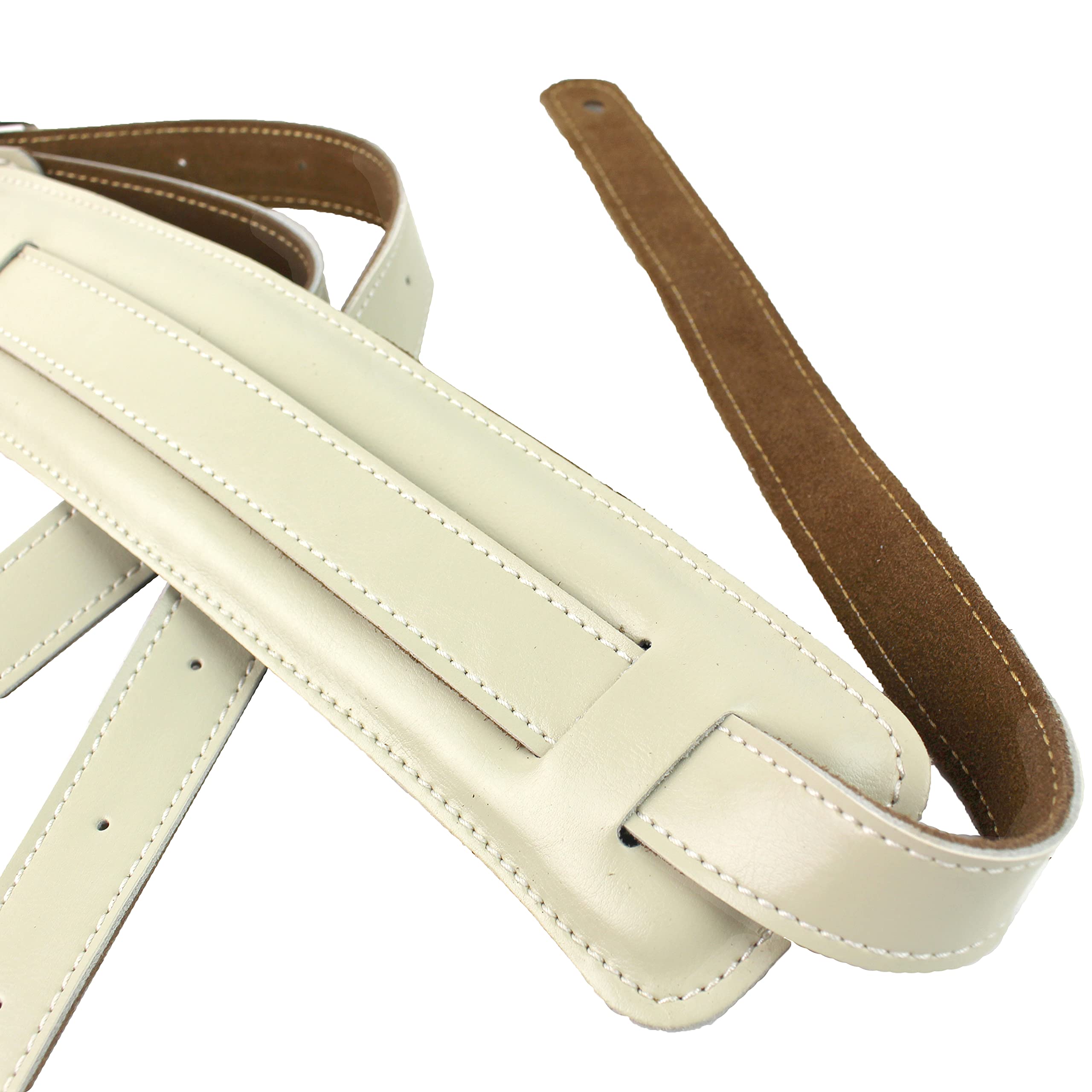 Walker and Williams C-19-WHT Aged White Premium Soft Grain Leather Vintage Slash Guitar Strap With Deluxe Suede Backed Pad Extra