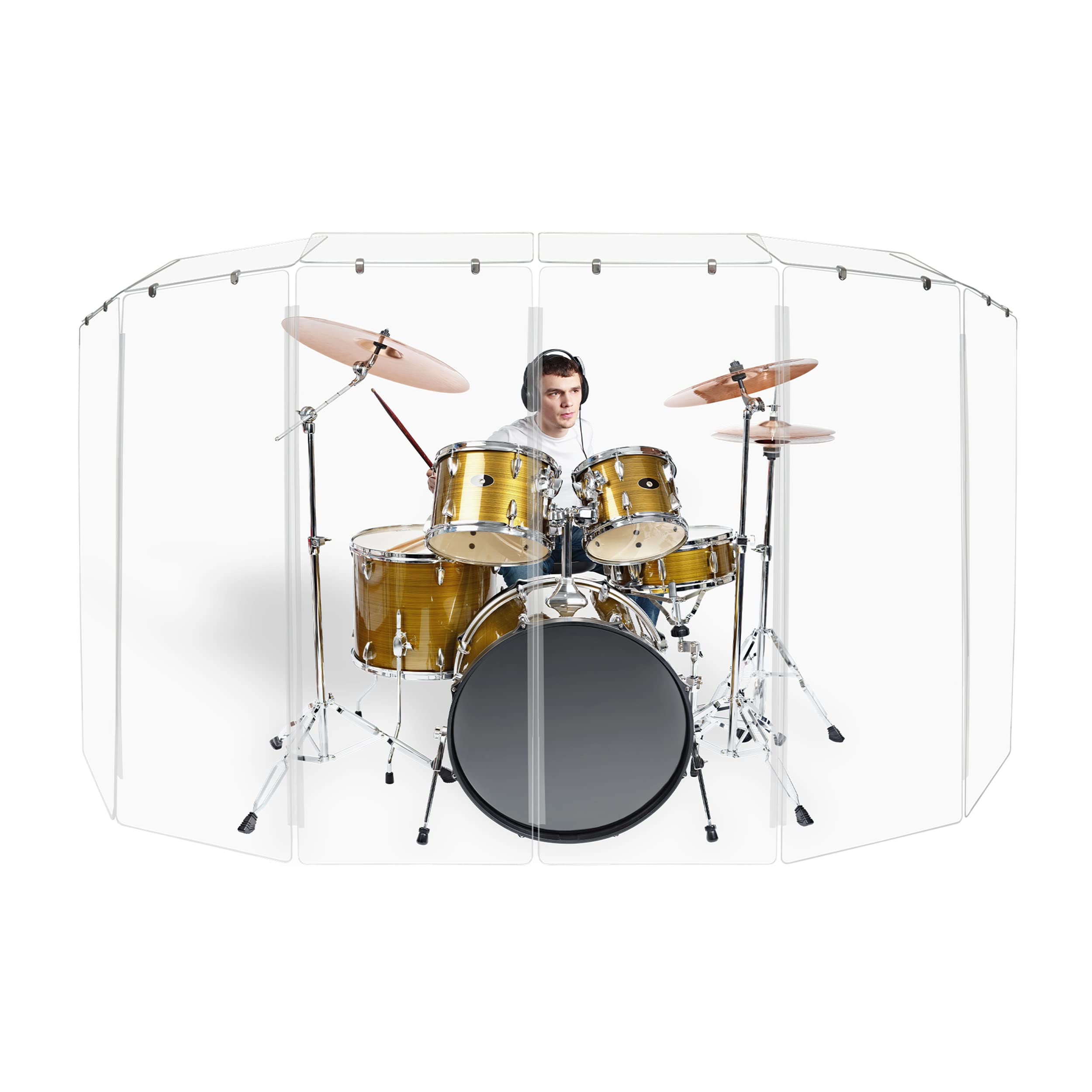Pennzoni Drum Shield 5Ft W/Deflectors & Plastic Hinges, Comes W/ 6 Drum Panels, Plastic Hinges & Deflector Connectors, Premium C