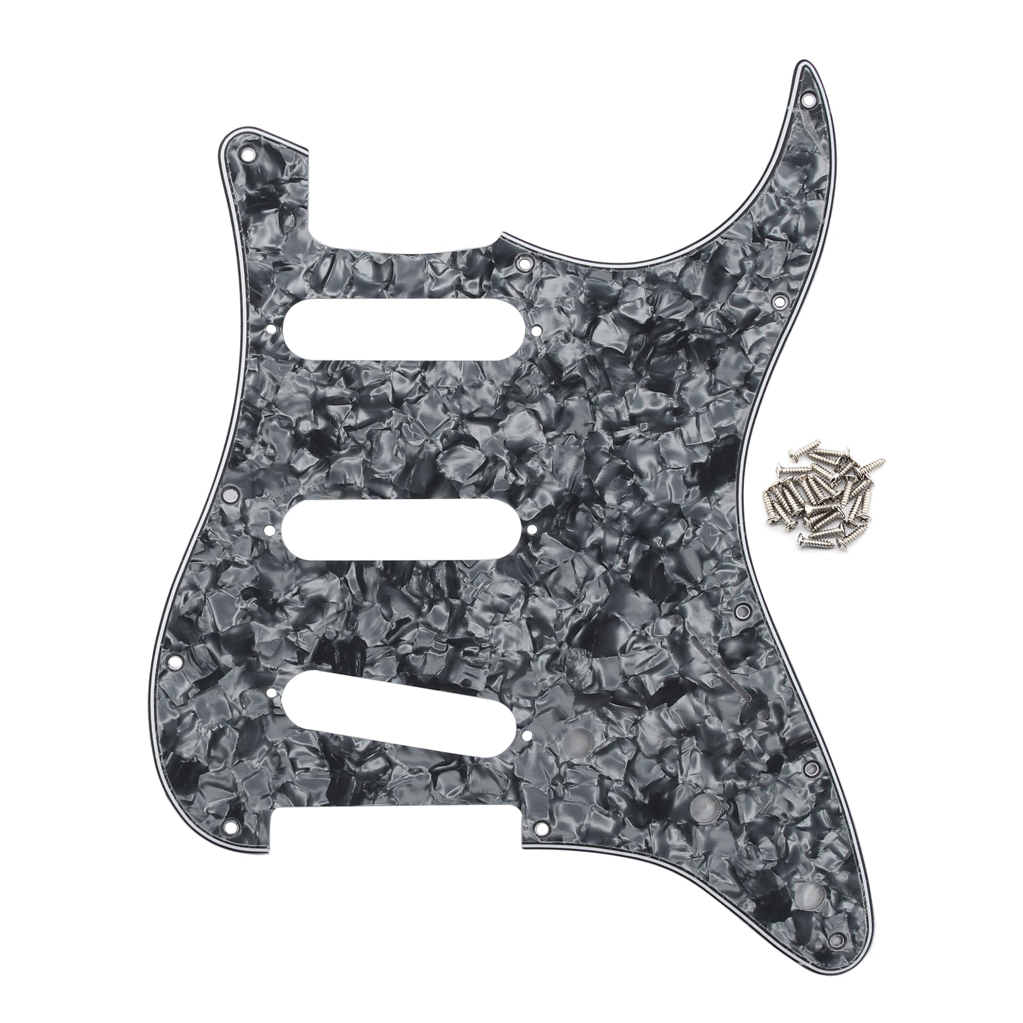 FLEOR 11 Holes ST Style Pickguard SSS Guitar Pickguard Pick Guard Scratchplate with Screws Set,4Ply Grey Pearl