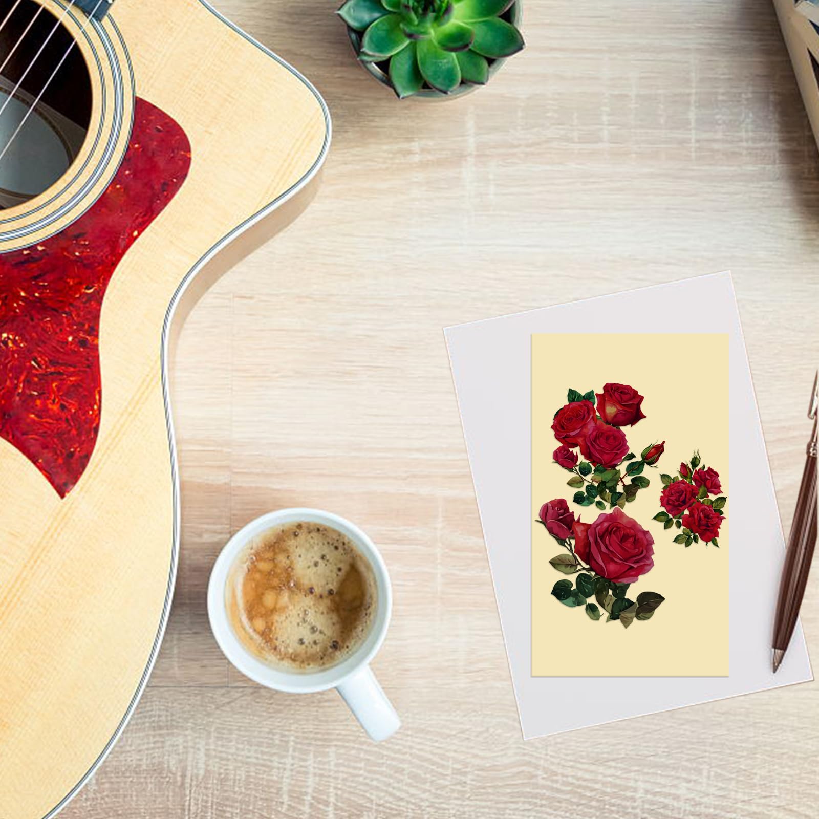 PLIGREAT 2 Pack Red Rose Guitar Headstock Guard Board Stickers Removable Guitar Decals DIY Gifts for Guitarist Bass Player Bands