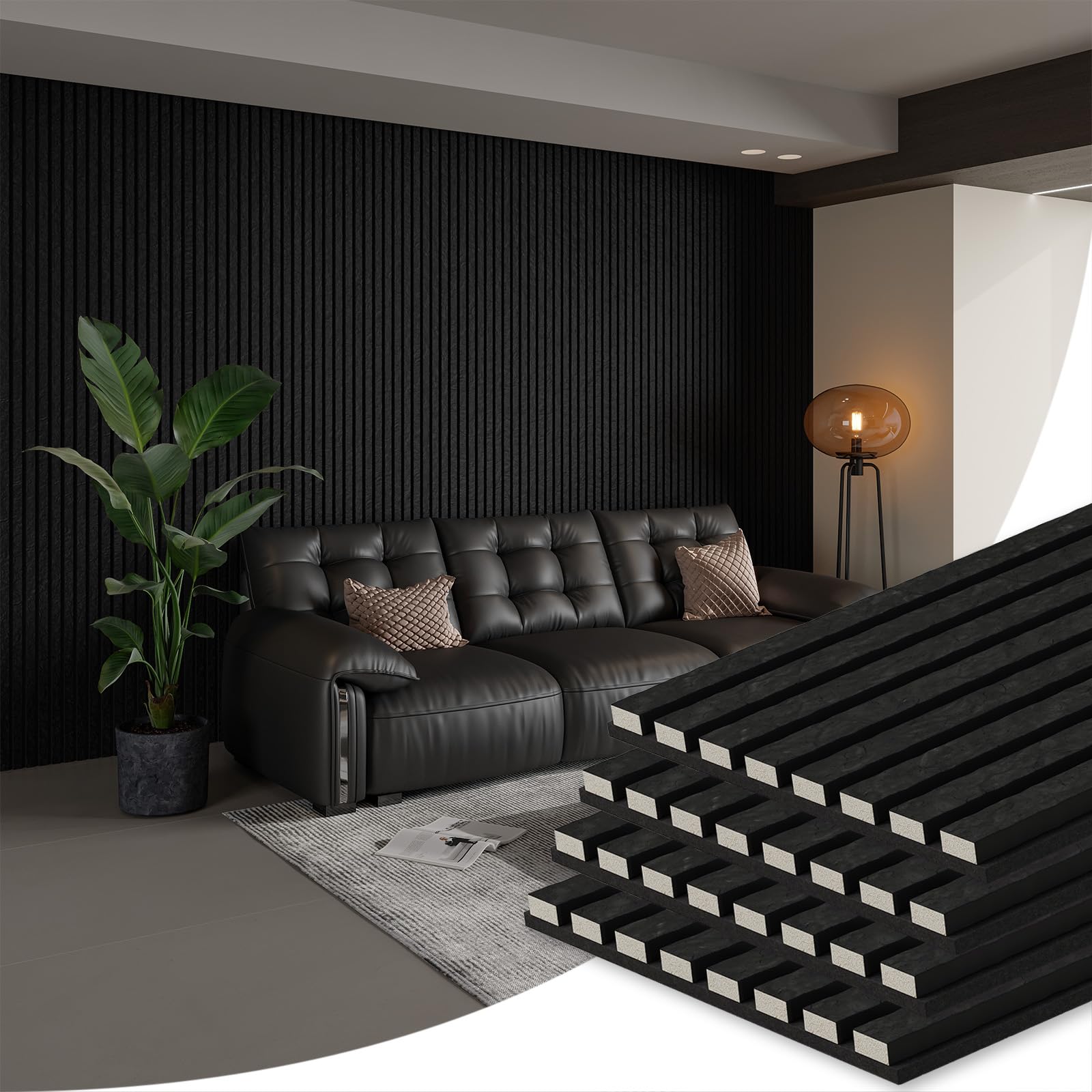 SMARTSTANDARD Acoustic Wall Panels, 4 Piece 106 x 12.6 Soundproof Slat Wall Paneling for Interior Wall Decor, 3D Fluted Acoustic