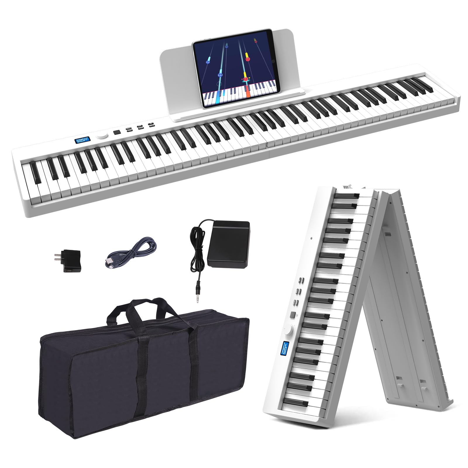 KONIX Folding Piano Keyboard, 88 Key Full Size Semi Weighted Foldable Keyboard Piano, Portable Bluetooth Electric Piano with She