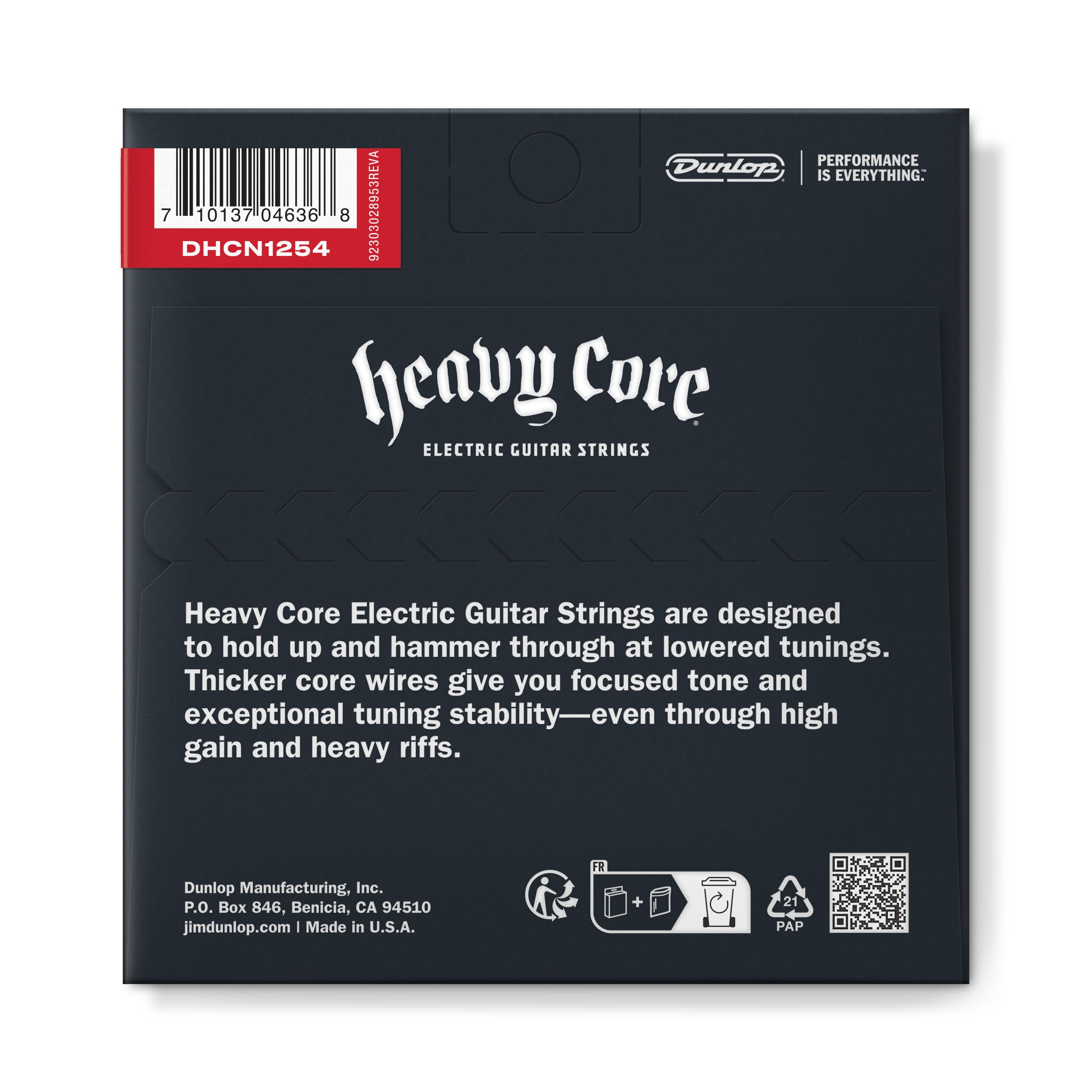 Dunlop DHCN1254 Heavy Core Nickel Wound Guitar Strings, Heaviest, .012-.054, 6 Strings/Set