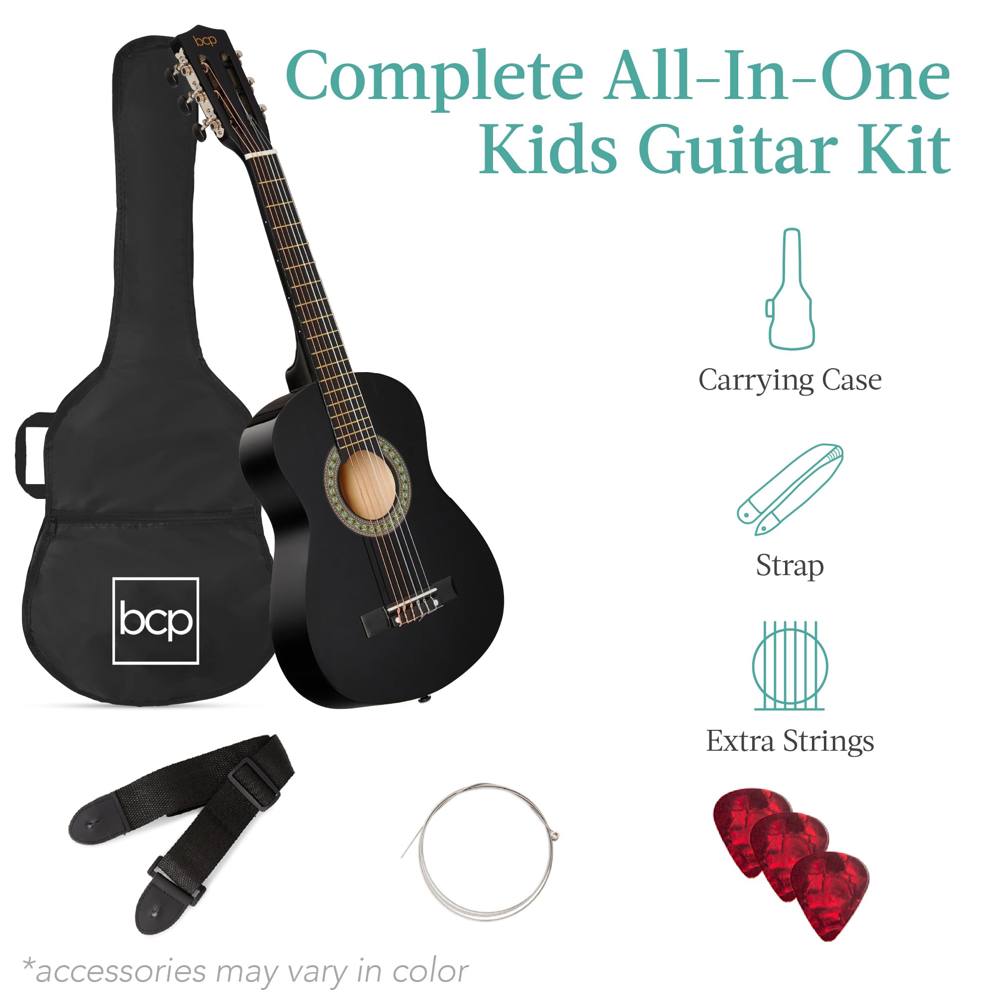 Best Choice Products 30in Kids Acoustic Guitar Beginner Starter Kit with Strap, Case, Strings - Black