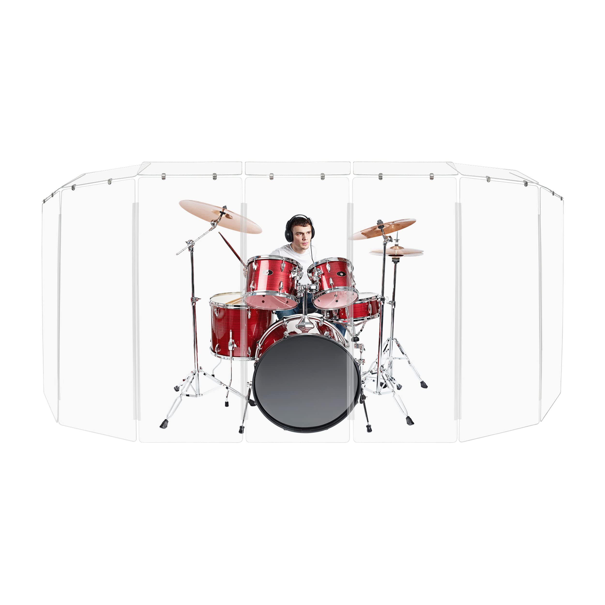 Pennzoni Drum Shield 5Ft W/Deflectors & Plastic Hinges, Comes W/ 7 Drum Panels, Plastic Hinges & Deflector Connectors, Premium C