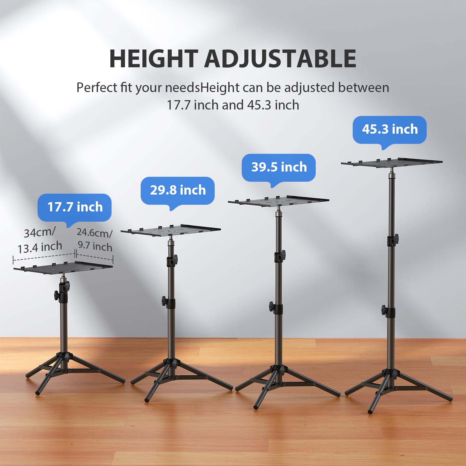 LEORFI Projector Stand Tripod, Laptop Tripod Stand, Foldable Portable Projector Floor Mount, Height Adjustable from 17.7'' to 45