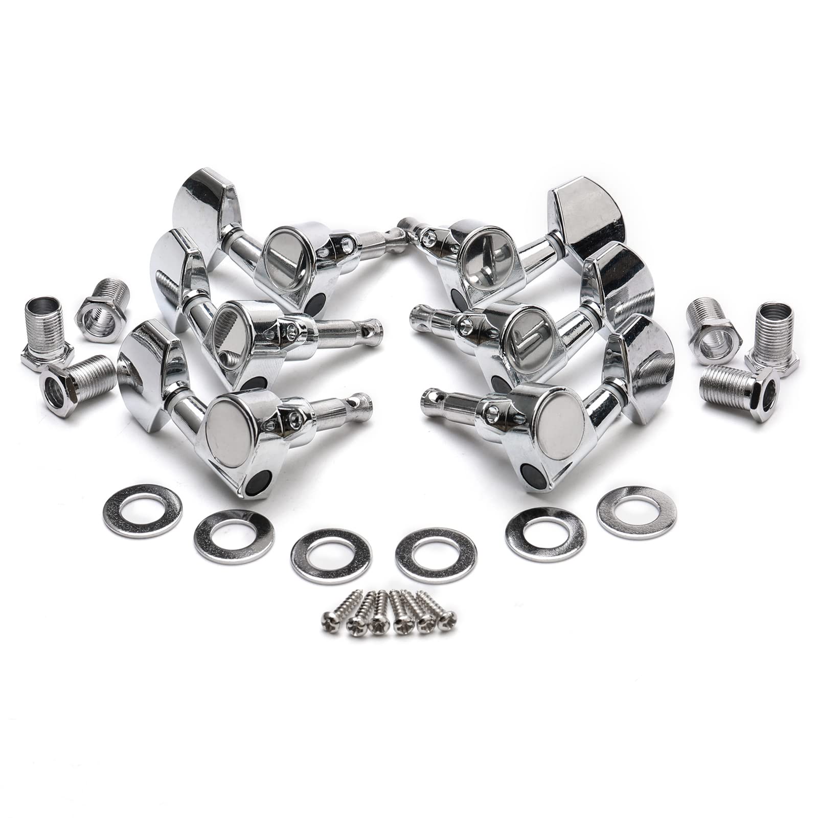 Unxuey Electric Guitar Bridge with 3R+3L String Tuning Key Pegs for 6-String Strat/Tele Style Electric Guitar, Silver, Length 78