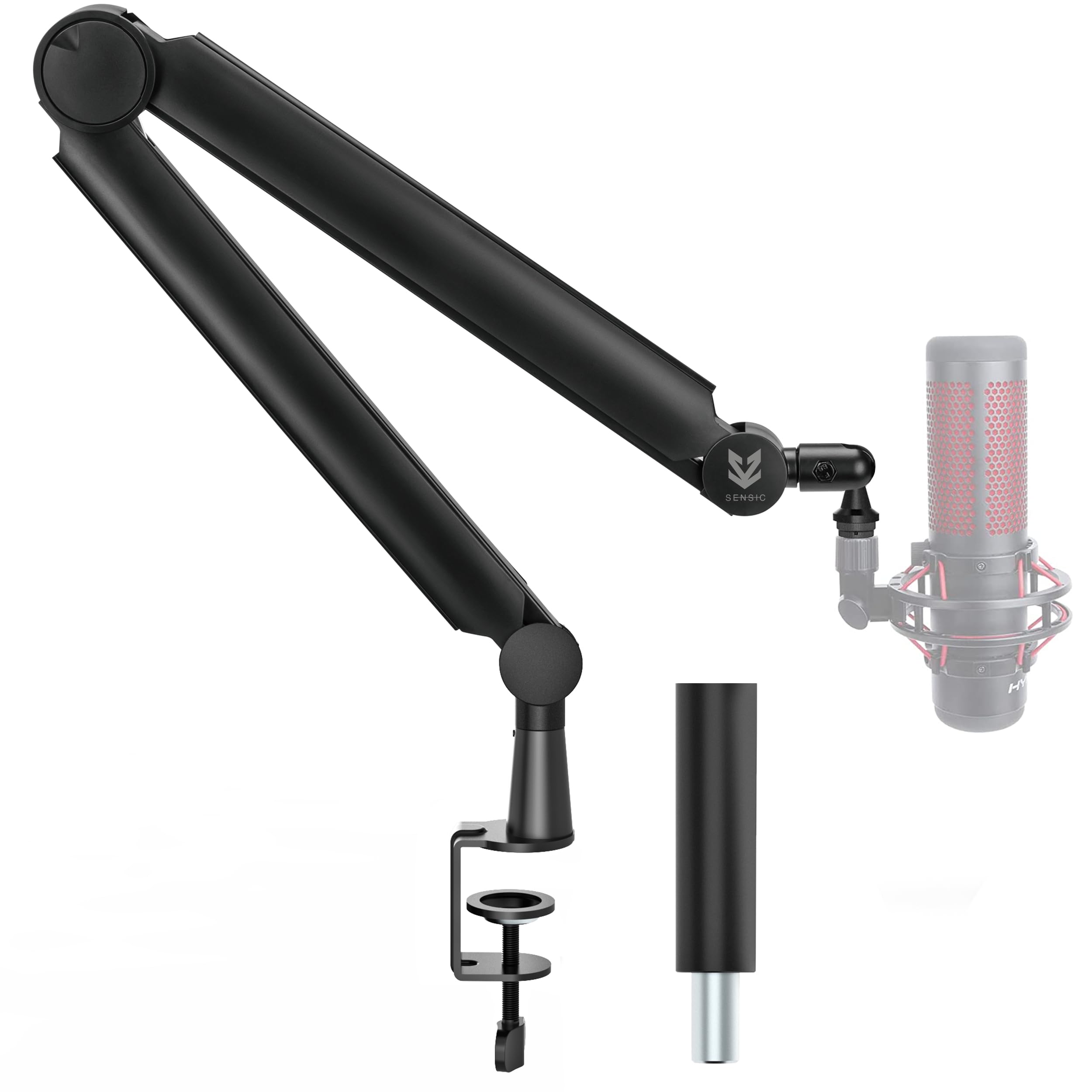 Sensic Sa-30 Microphone Boom Arm, 360 Rotatable Mic Stand With 6 Inch Riser, Microphone Holder With 1/4'', 3/8'' And 5/8'' Adapt