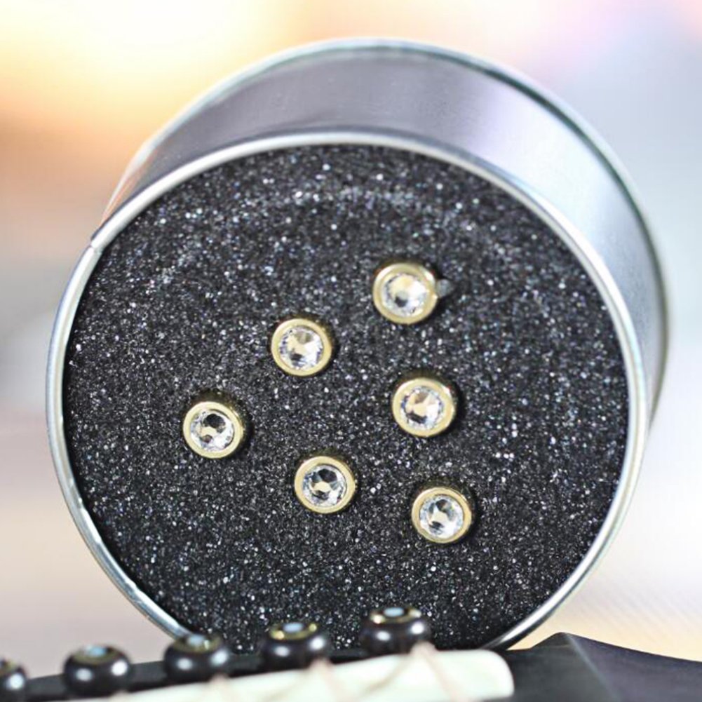 6Pcs Bridge Pin Copper Material Folk Acoustic Guitar Bridge Pin Peg Nail with Colorful Crystal Glass Dot(White)
