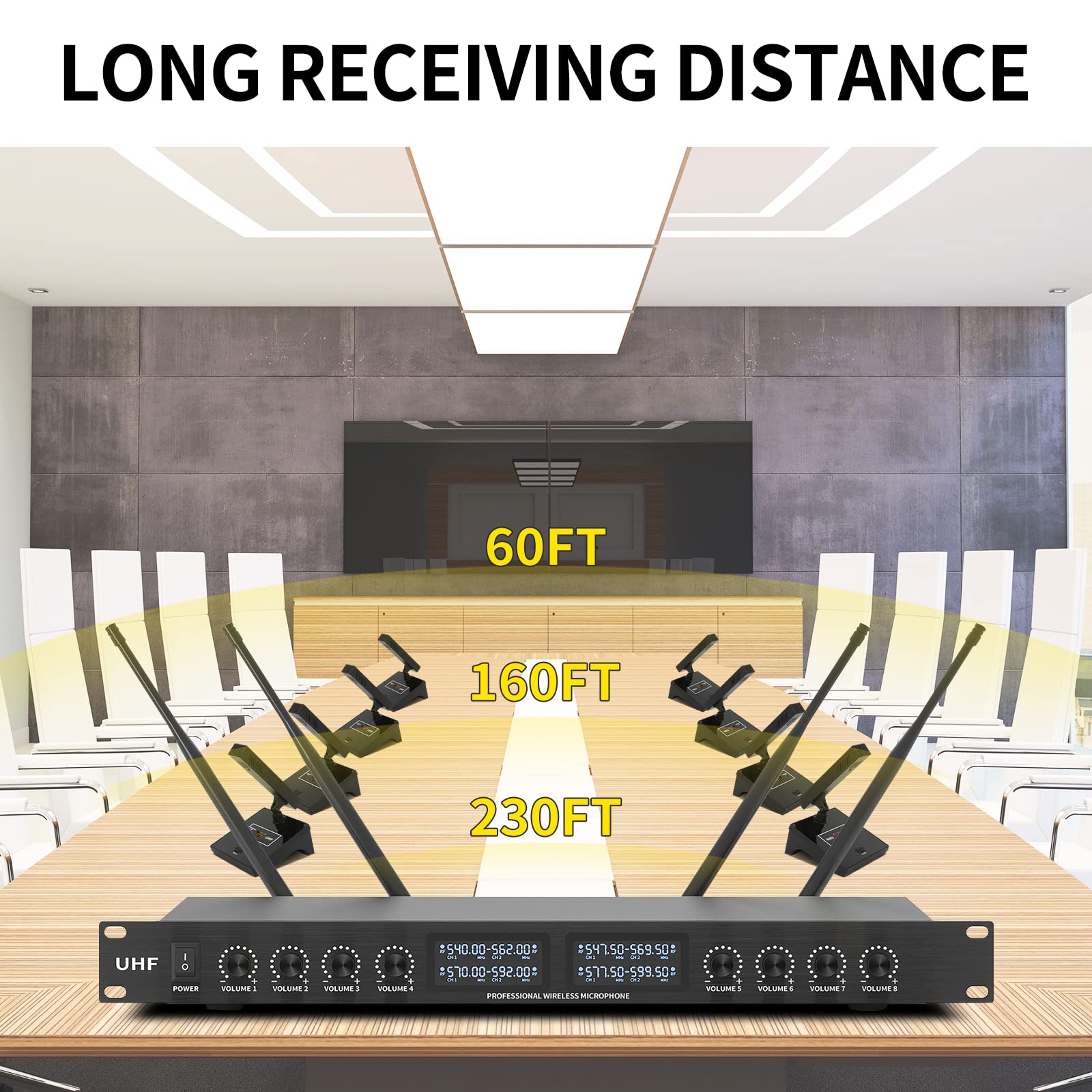 XTUGA YT8 UHF 8 Channels Desktop Gooseneck Microphone System Conference Mics Super-Low Background Noise for Large Conferences, P