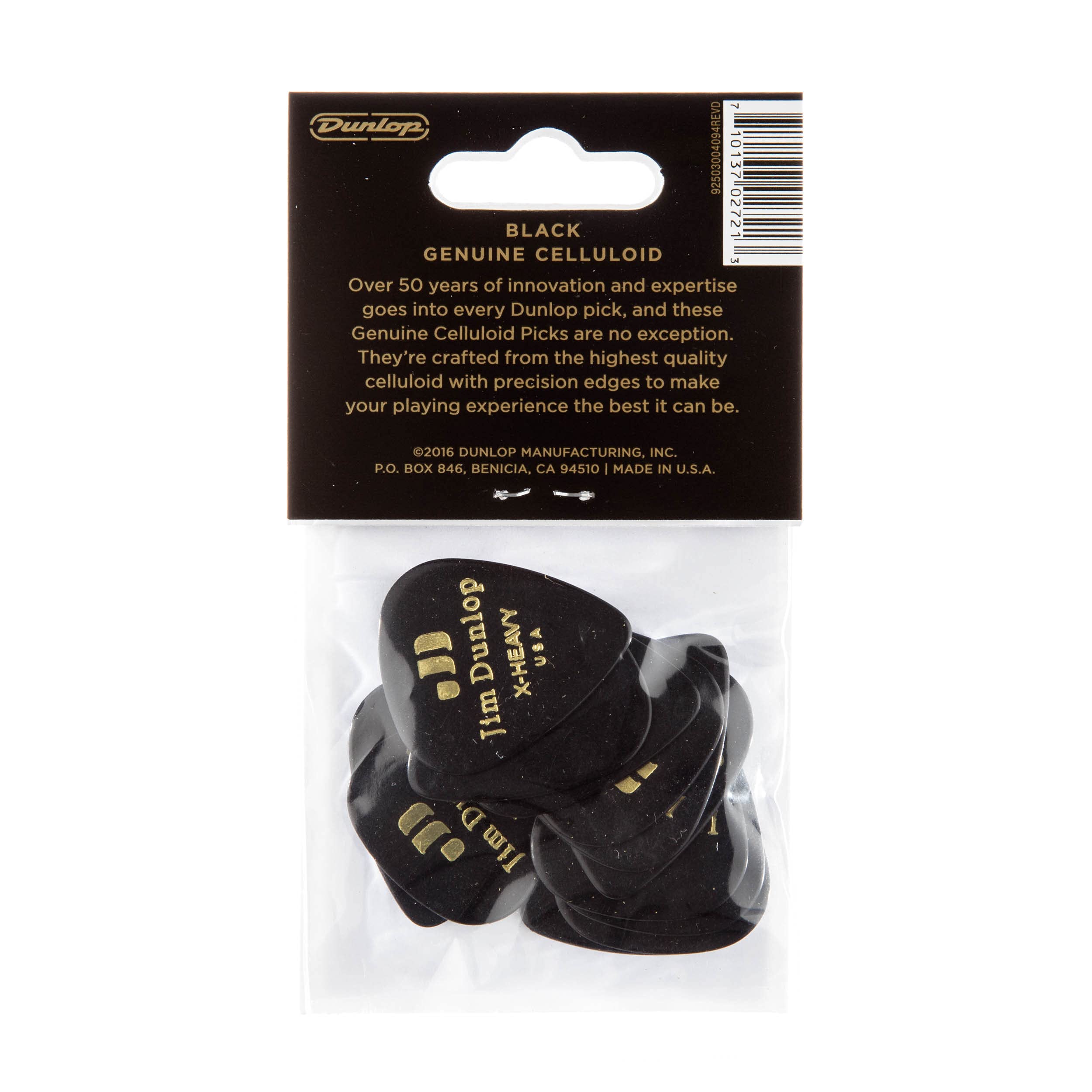 JIM JIM DUNLOP 483P03XH Genuine Celluloid, Black, Extra Heavy, 12/Player's Pack