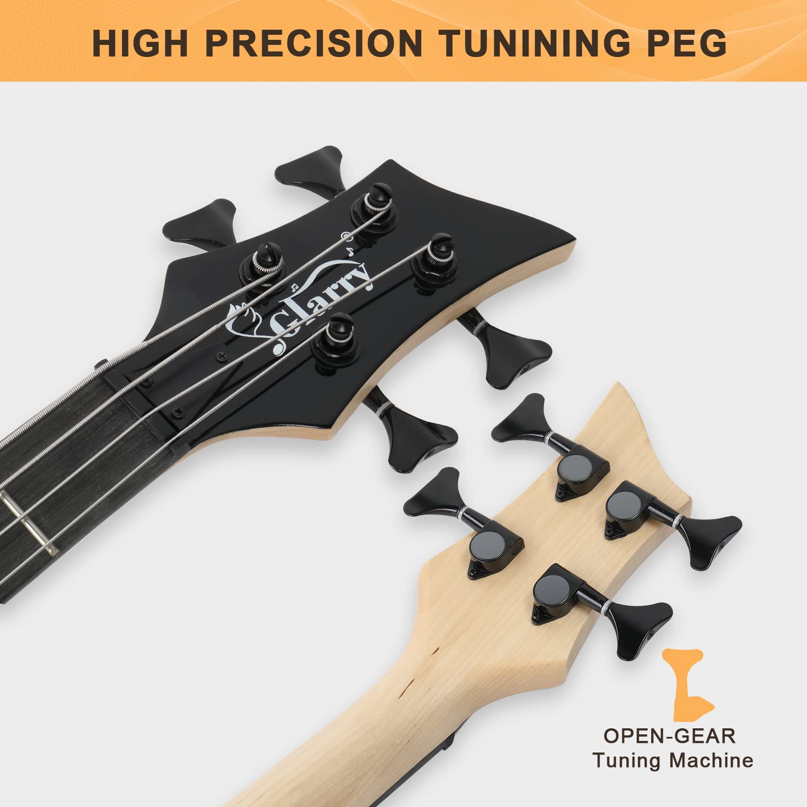 GLARRY Electric Bass Guitar 4 Strings Buring Fire Style HH Pickups for Beginner Adults Right Hand Amp Cable, Bag, Strap and Cord