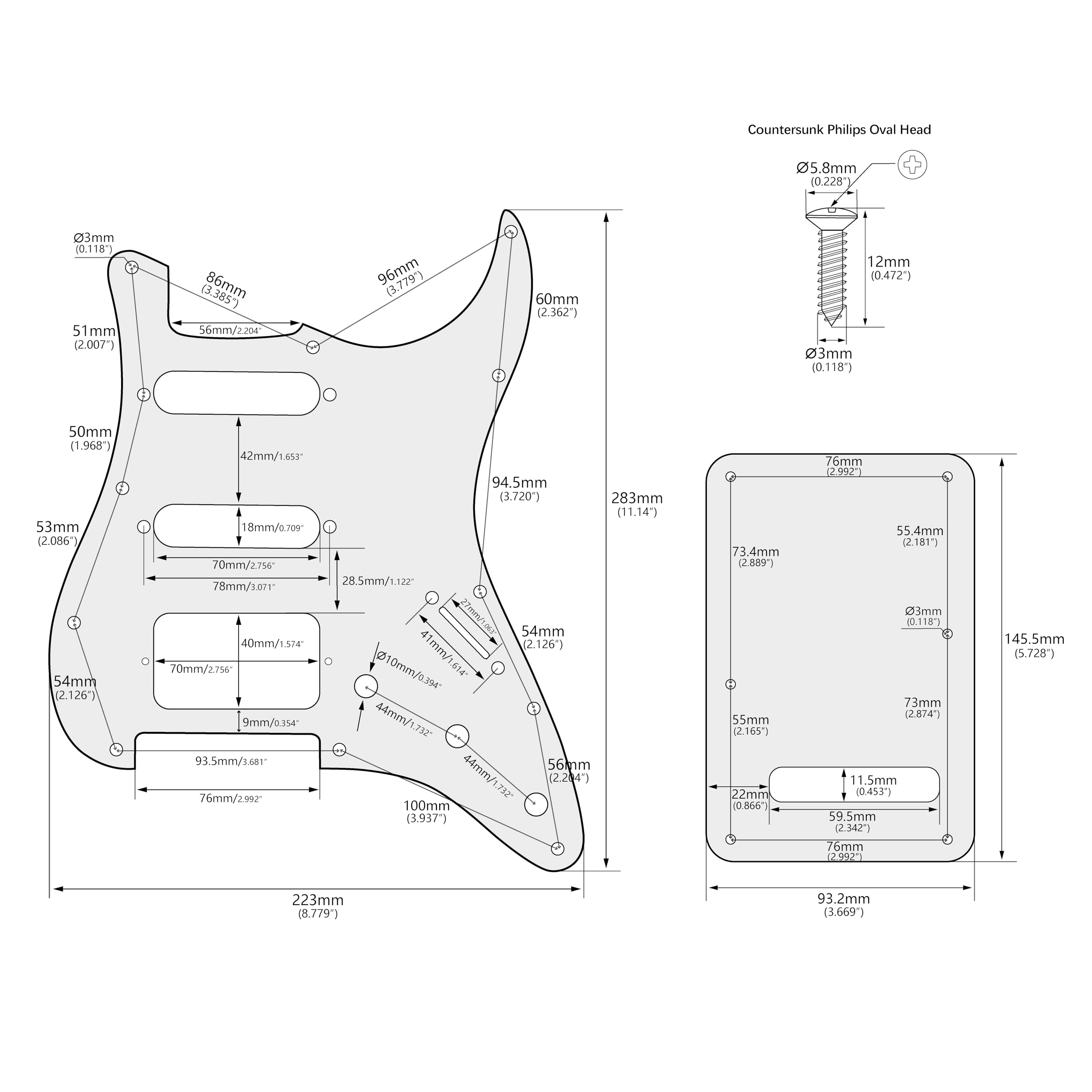 Banworks 4Ply Strat HSS Pickguard 11-Hole SSH Pickguard Scratch Plate & Backplate 6-Hole Trem Tremolo Cover Set for USA/Mexican